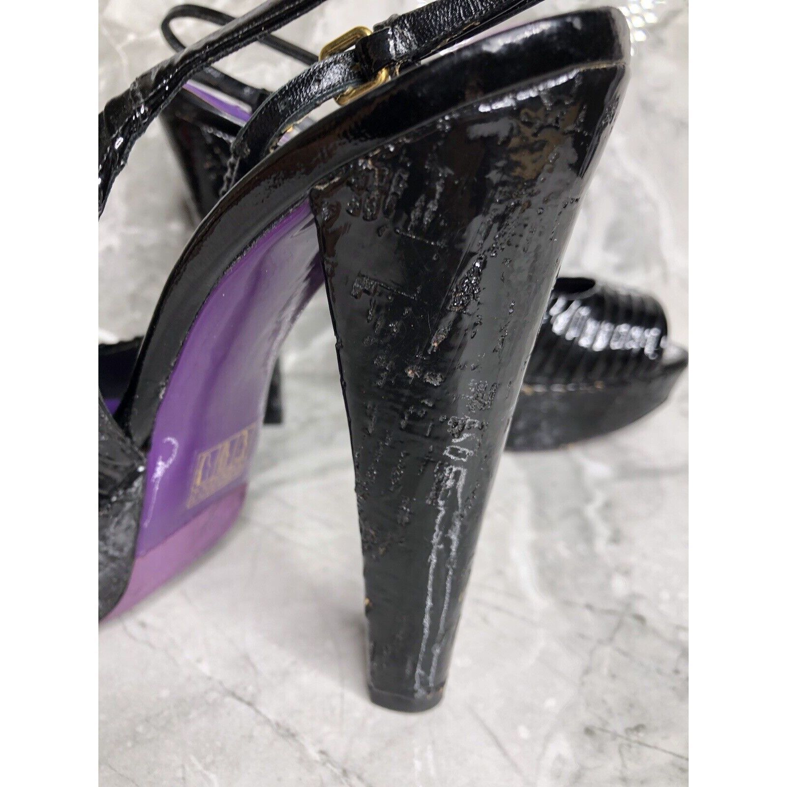 Miu Miu MIU MIU Black Patent Leather Peep Ankle Strap Platform Stile Size US 8 / IT 38 - 17 Thumbnail