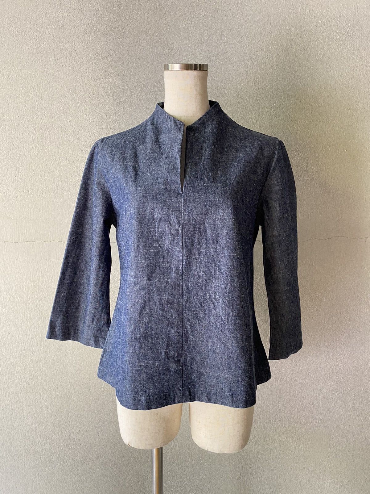 Designer Honore Mandarin Collar Linen Top Size XS / US 0-2 / IT 36-38 - 1 Thumbnail