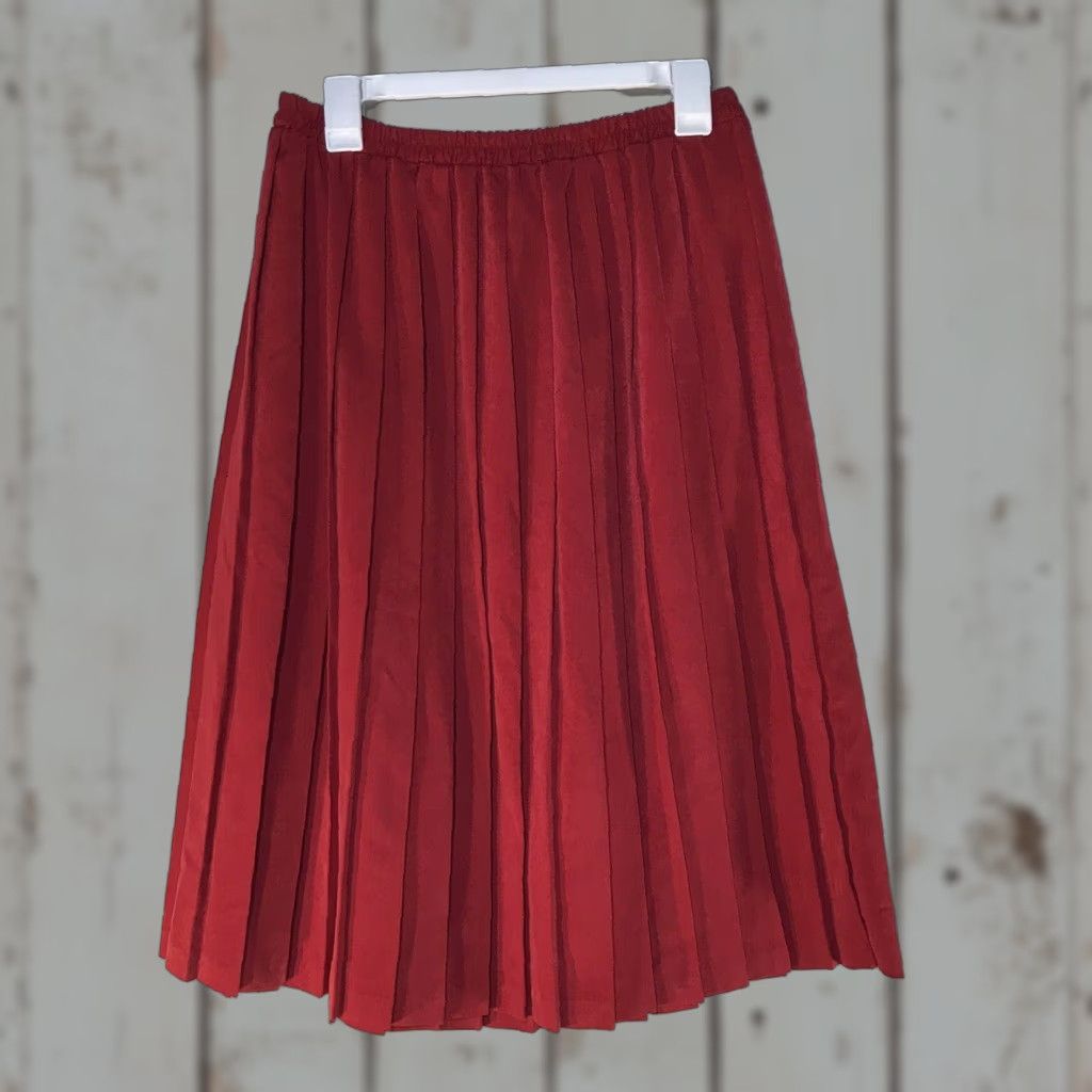 Vintage Vintage Leslie Fay Red Pleated Pull On Midi Skirt Womens Size 14P Size 36" / US 14 / IT 50 - 1 Thumbnail