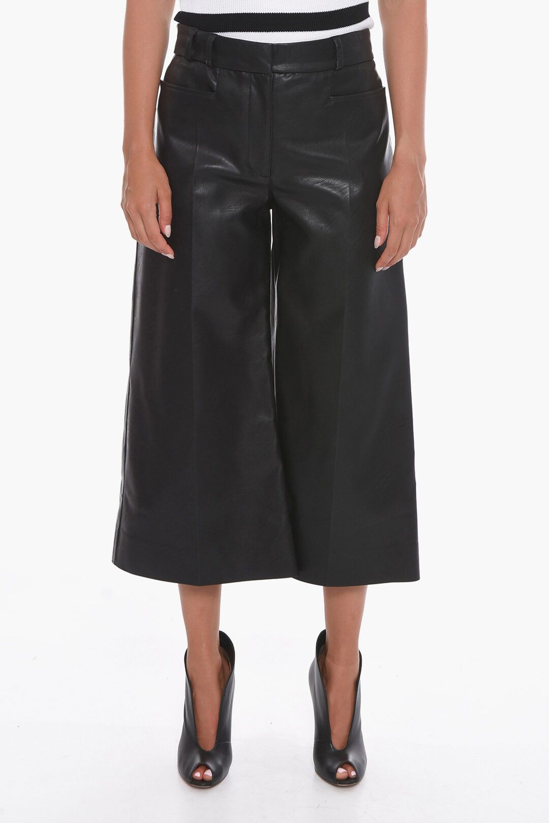 Stella McCartney og1mm0824 Leather Cropped Trouser With Wide-Leg in Black Size 27" / US 4 / IT 40 - 1 Thumbnail