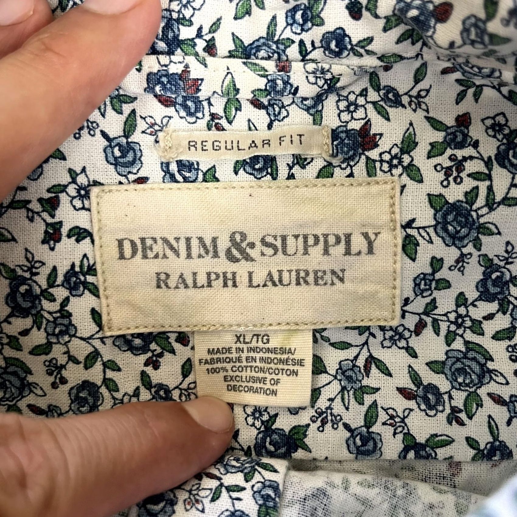Vintage Denim & Supply Ralph Lauren Shirt Mens XL Blue Floral Short Sleeve Button Casual Size US XL / EU 56 / 4 - 5 Thumbnail