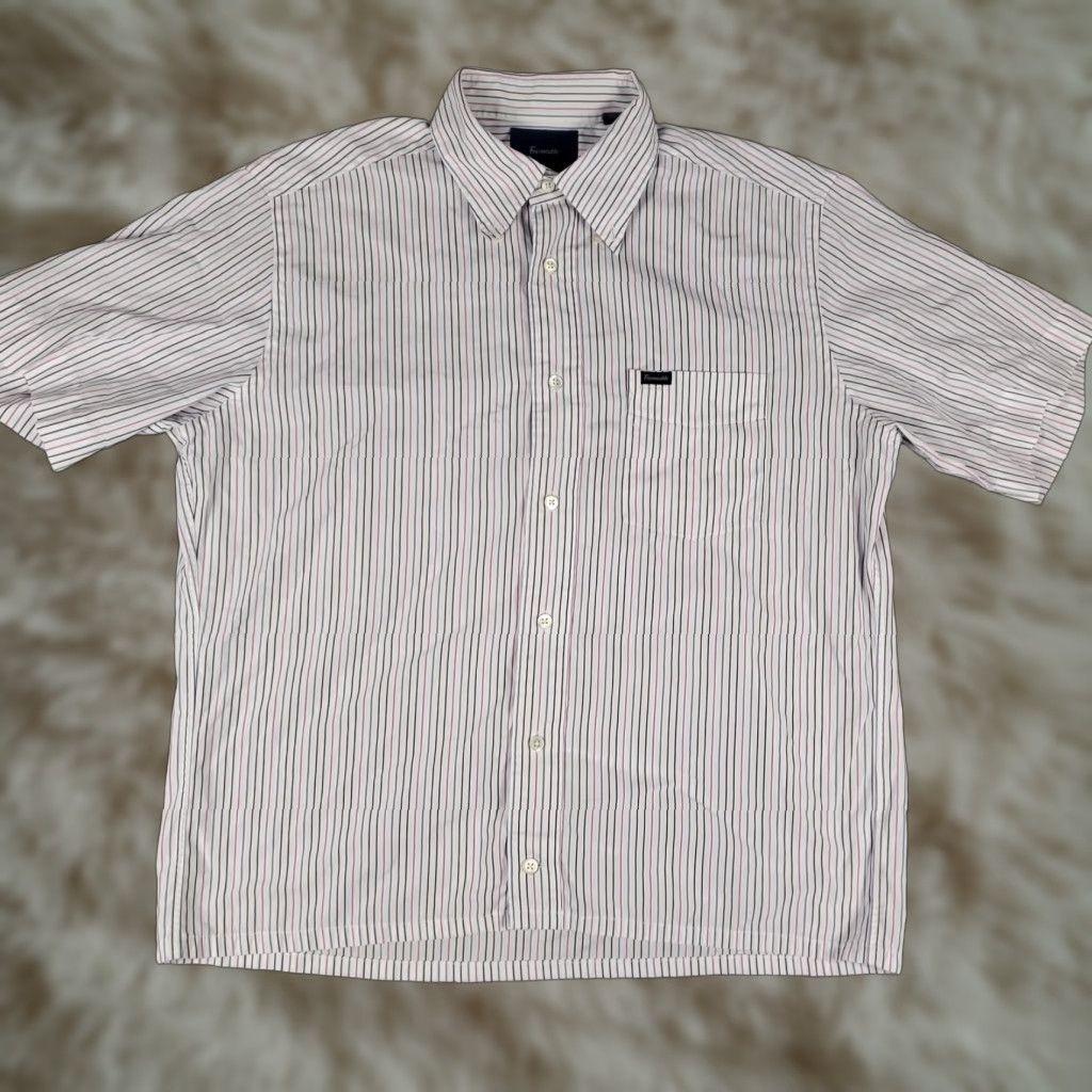 Faconnable Façonnable Striped Button-Up Shirt Mens Medium White Short Sleeve Classic Preppy Size US M / EU 48-50 / 2 - 1 Thumbnail
