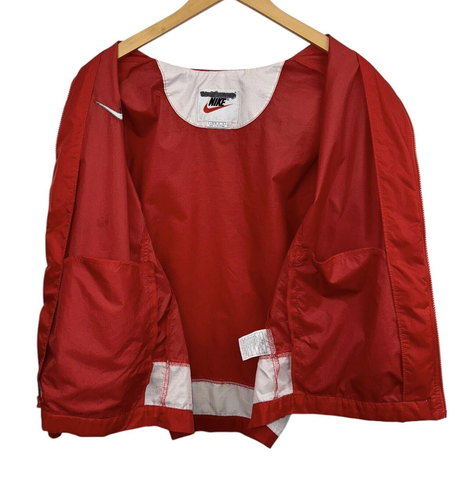 Nike Vintage Nike Team 90s Red Full Zip Windbreaker Jacket Kids L Size ONE SIZE - 3 Thumbnail