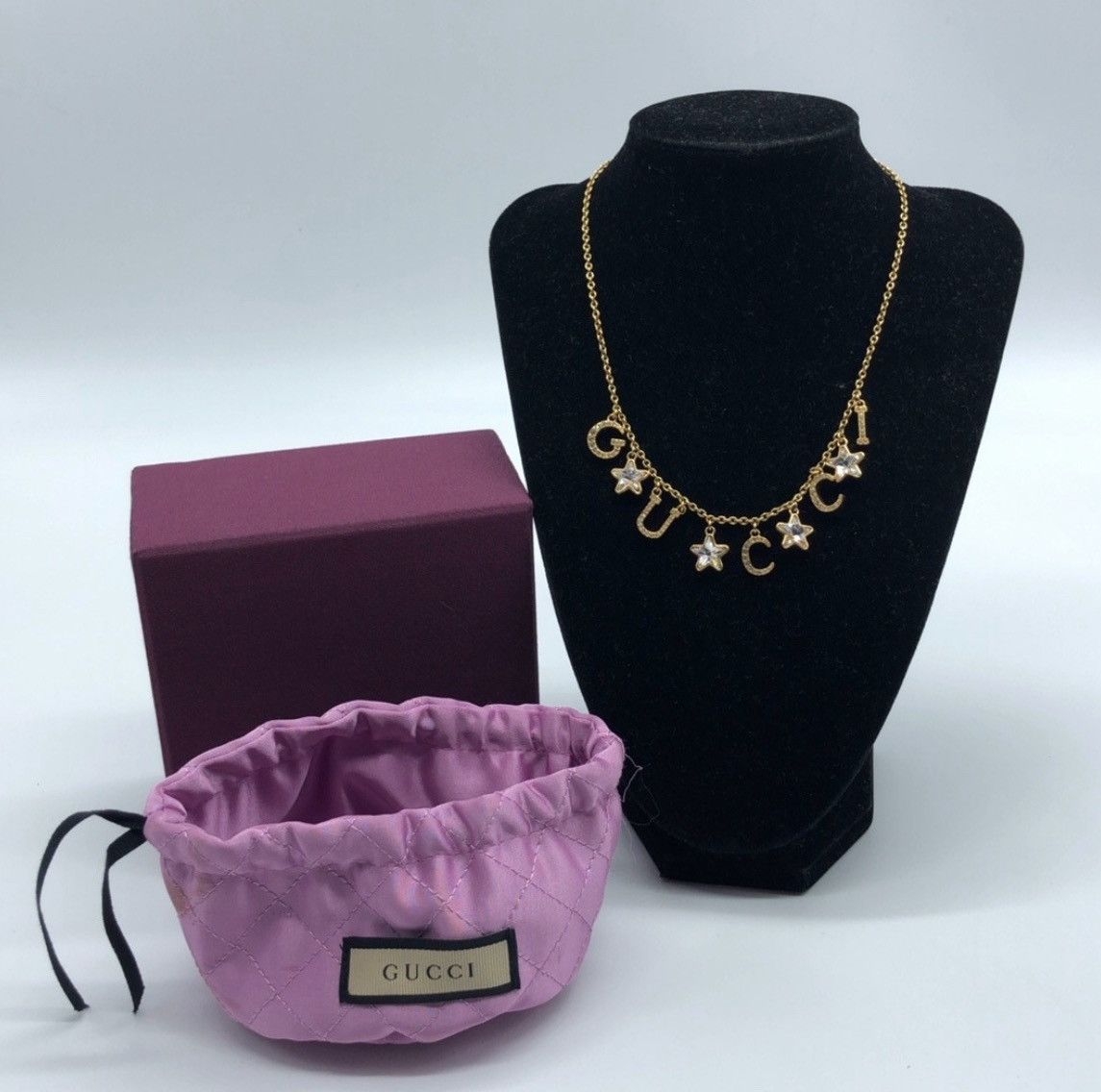 Gucci Gucci Script Star Detail Crystal Stone Necklace Metal Size ONE SIZE - 1 Thumbnail