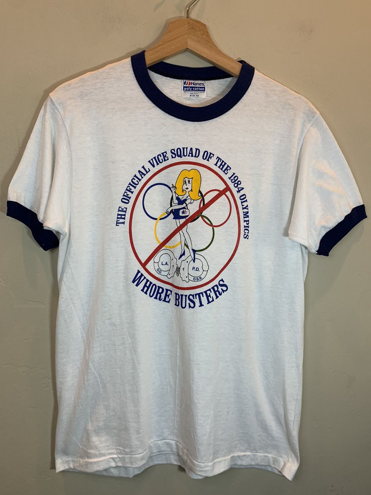 Vintage *RARE* Vintage 1984 Whore Busters LAPD Olympics Vice T-Shirt Size US M / EU 48-50 / 2 - 1 Thumbnail