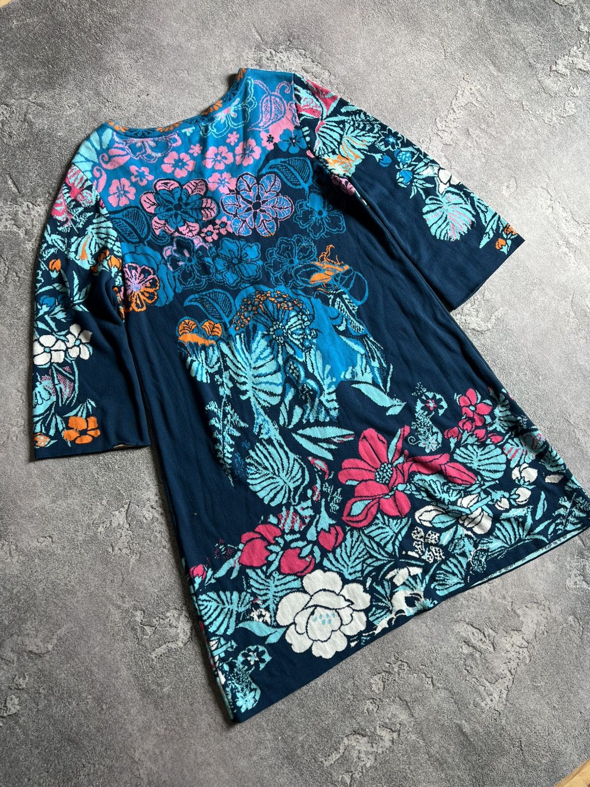 Designer IVKO Vintage Floral Knitted Long Cardigan Button Sweater Size M / US 6-8 / IT 42-44 - 6 Thumbnail