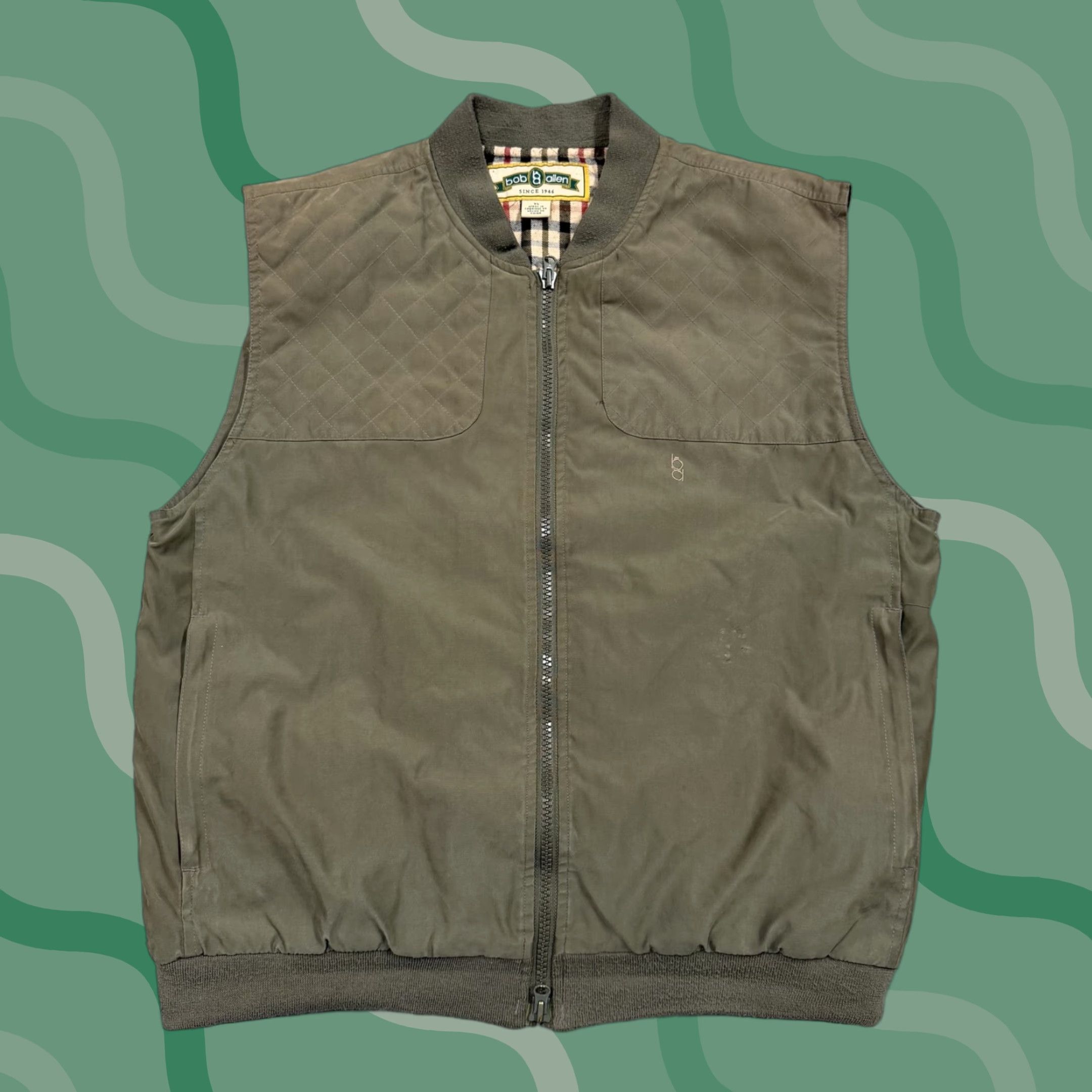Vintage VEST Bob Allen XL Mens Green Quilted Full Zip Hunting Lined Outdoor Workwear Size US XL / EU 56 / 4 - 1 Thumbnail