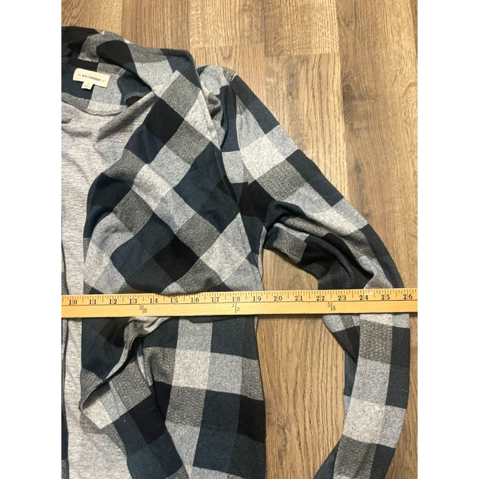 Vintage ee:some Sweater Women's Cardigan, Medium, Plaid Open Cardigan, Gray Black Green, Casual, Regular Fit, Fall Spring Summer, Womens Size M / US 6-8 / IT 42-44 - 5 Thumbnail
