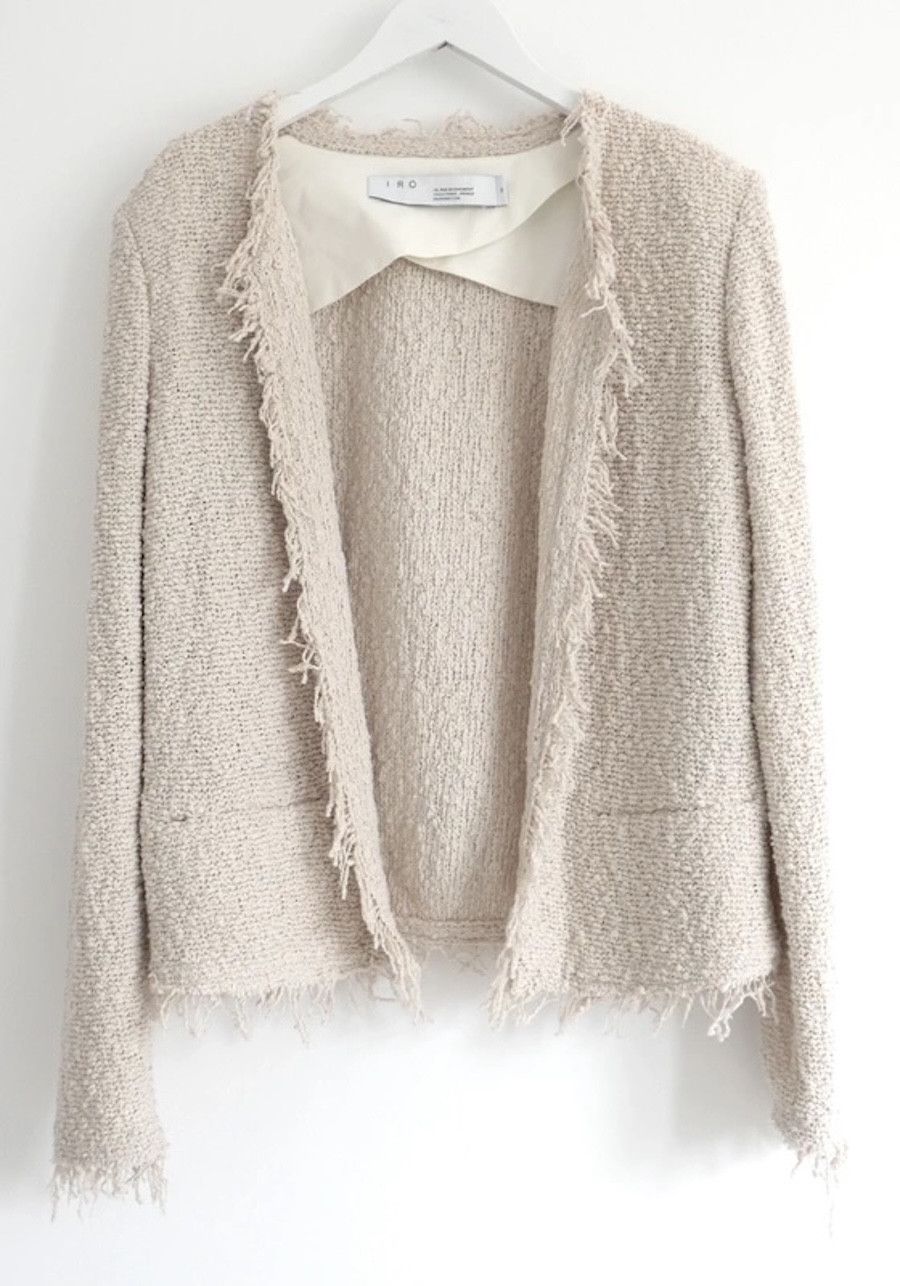 Iro IRO Shavani Beige Cotton Lightweight Tweed Blazer Jacket Size S / US 4 / IT 40 - 1 Thumbnail