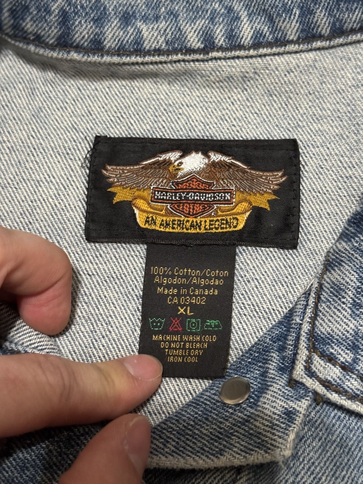 Harley Davidson × Vintage Vintage 90s Harley Davidson XL Grunge Biker Denim Jacket Size XL / US 12-14 / IT 48-50 - 4 Thumbnail