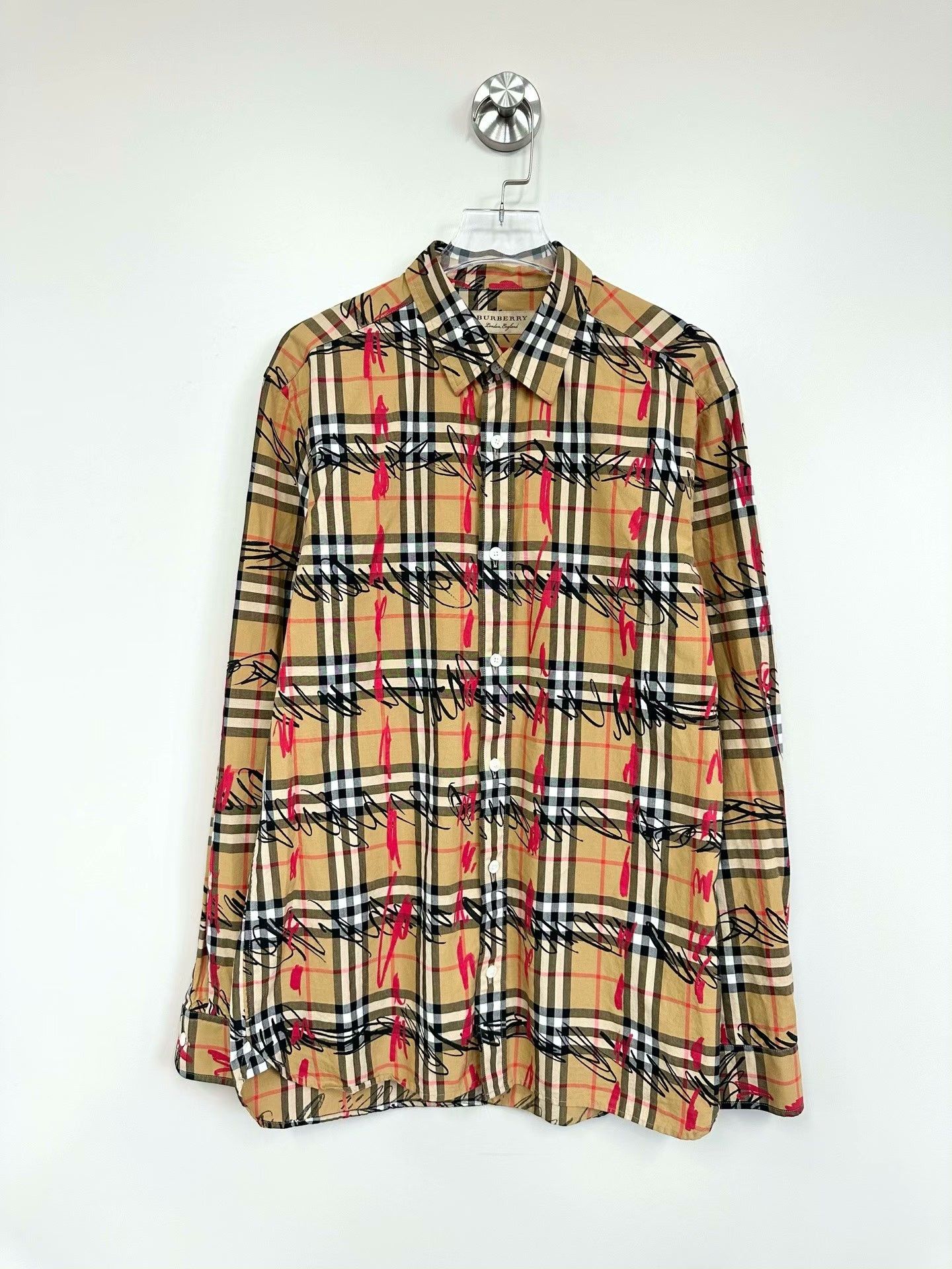 Burberry Burberry Khaki Plaid Graffiti Shirt Size US L / EU 52-54 / 3 - 1 Thumbnail