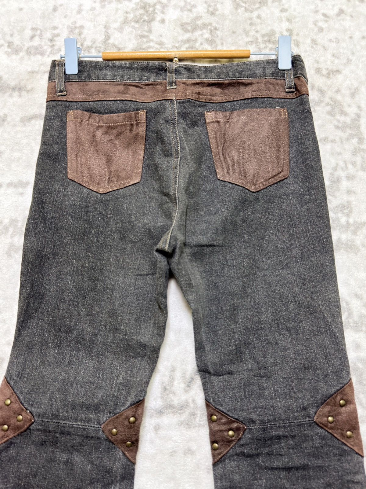 Tornado Mart Romantic Mocha Studded Knee Patch Flare Women Jeans Size US 27 - 9 Thumbnail