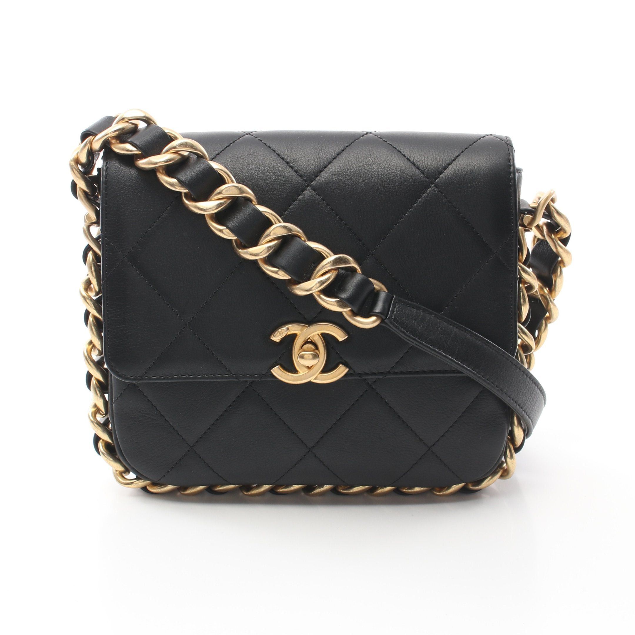 Chanel Chanel Matelasse Small Flap Chain Shoulder Bag Lambskin Black Gold Hardware Size ONE SIZE - 1 Thumbnail