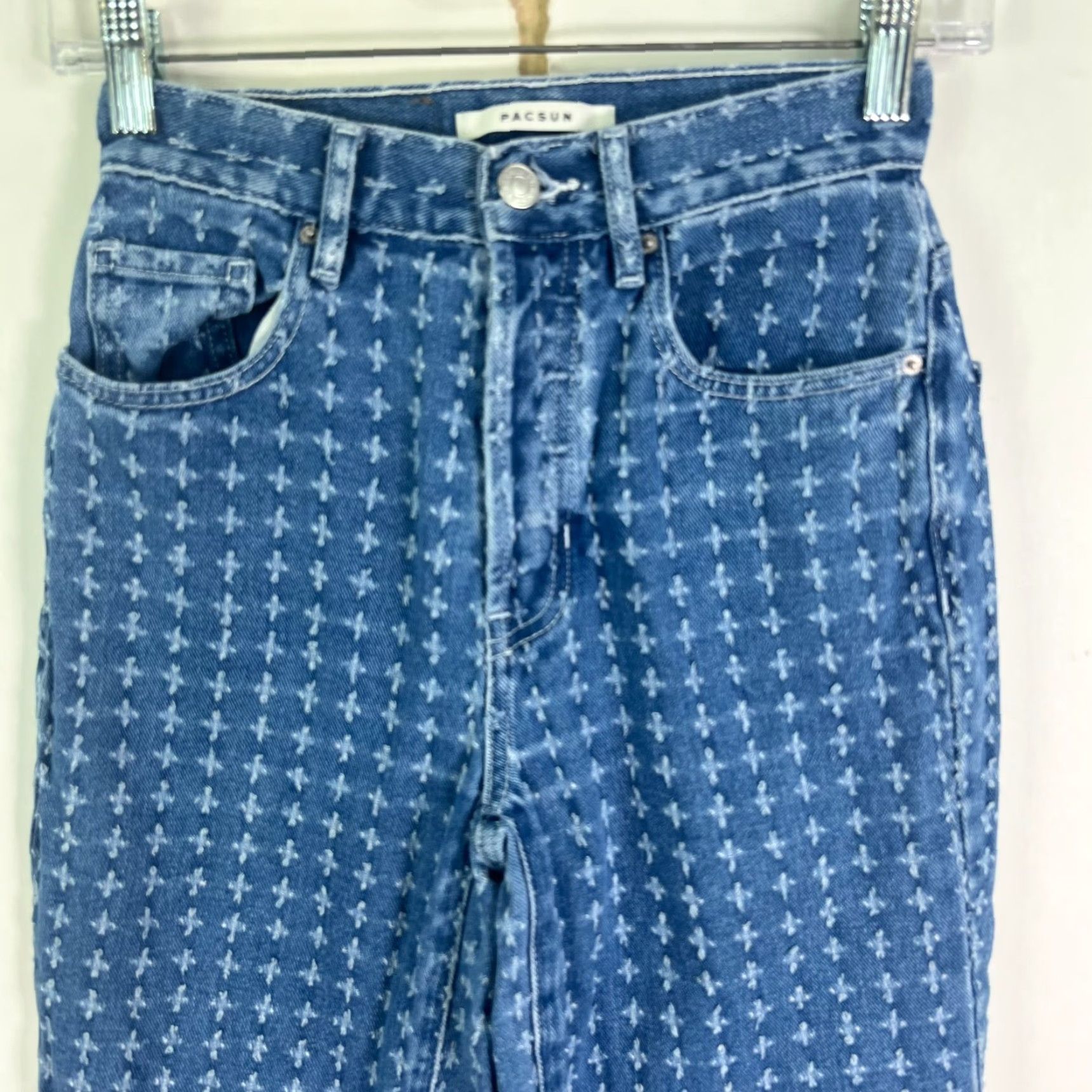 Pacsun PacSun Jeans Women's Juniors 23 Straight Denim High Rise 30in Blue Distressed 90s Grunge Bohemian Size 40" / US 18 - 2 Thumbnail