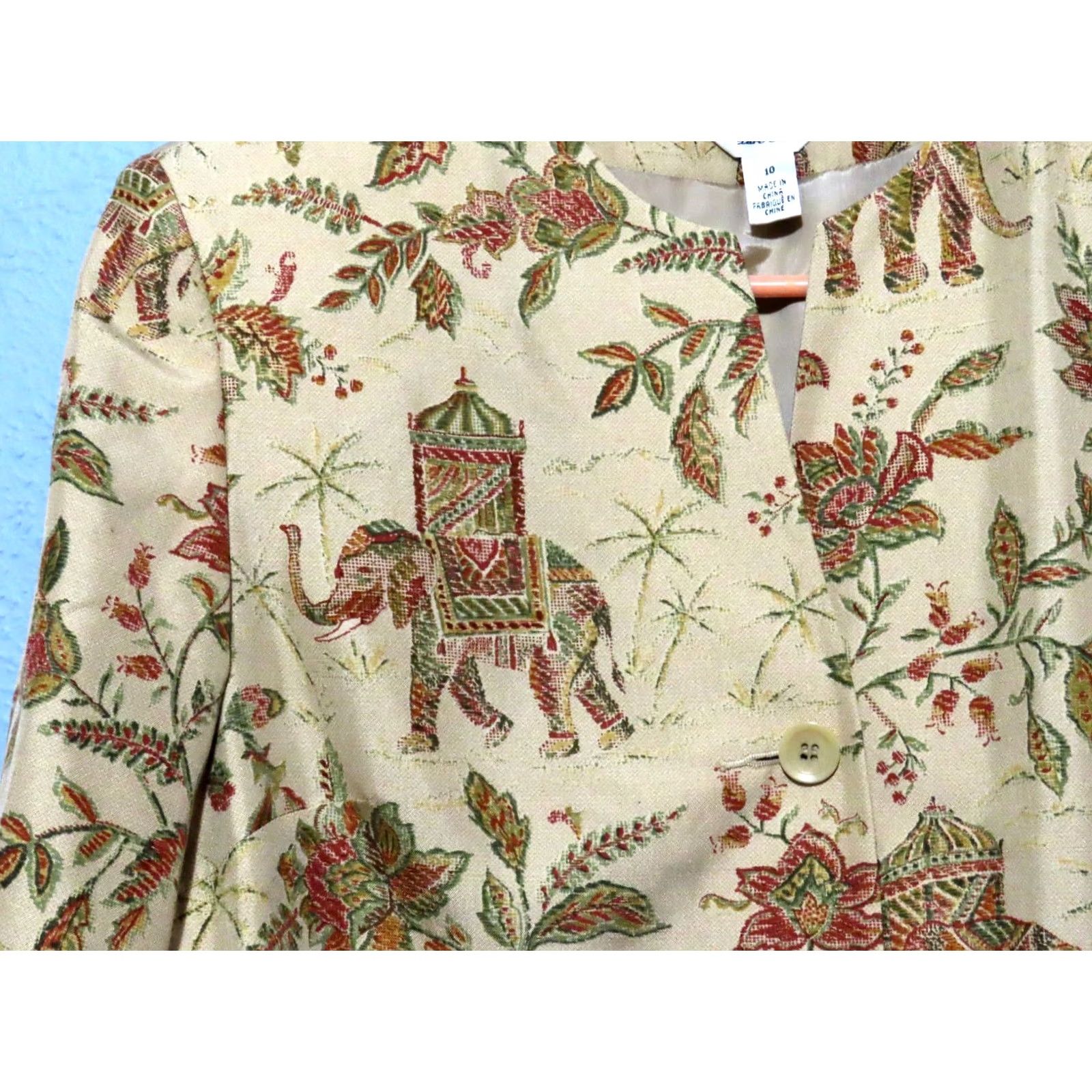 Talbots Talbots Blazer Dress Jacket Women 10 Silk Brown Elephant Floral Long Sleeve Button Lined SMALL? Size L / US 10 / IT 46 - 4 Thumbnail