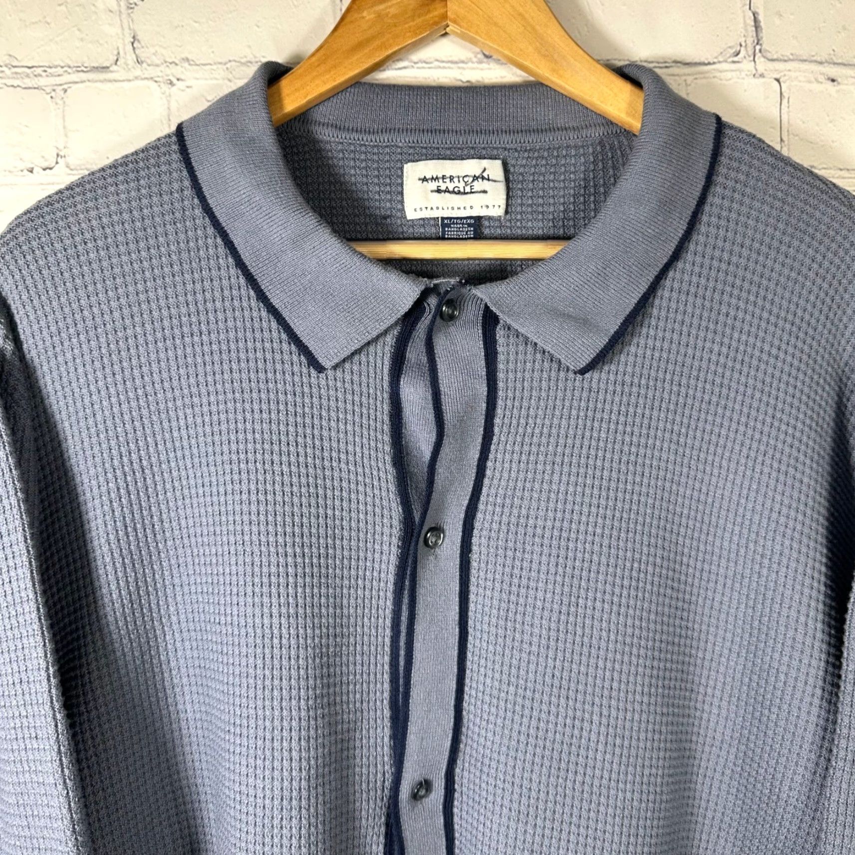 American Eagle Outfitters American Eagle Mens XL Blue Cardigan Sweater Waffle-Knit Button Up 1840 Size US XL / EU 56 / 4 - 3 Thumbnail