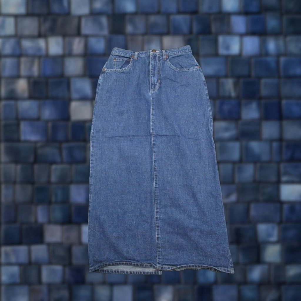 Vintage VINTAGE St Johns Bay Blue Denim Maxi Skirt Size 8M Jean Back Slit Cottage Y2K Size 30" / US 8 / IT 44 - 1 Thumbnail