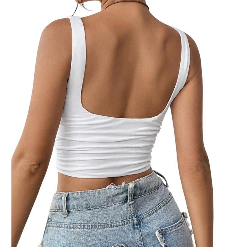 Shein Slim Fit Pleated Camisole in White, Size XS Size XS / US 0-2 / IT 36-38 - 2 Thumbnail