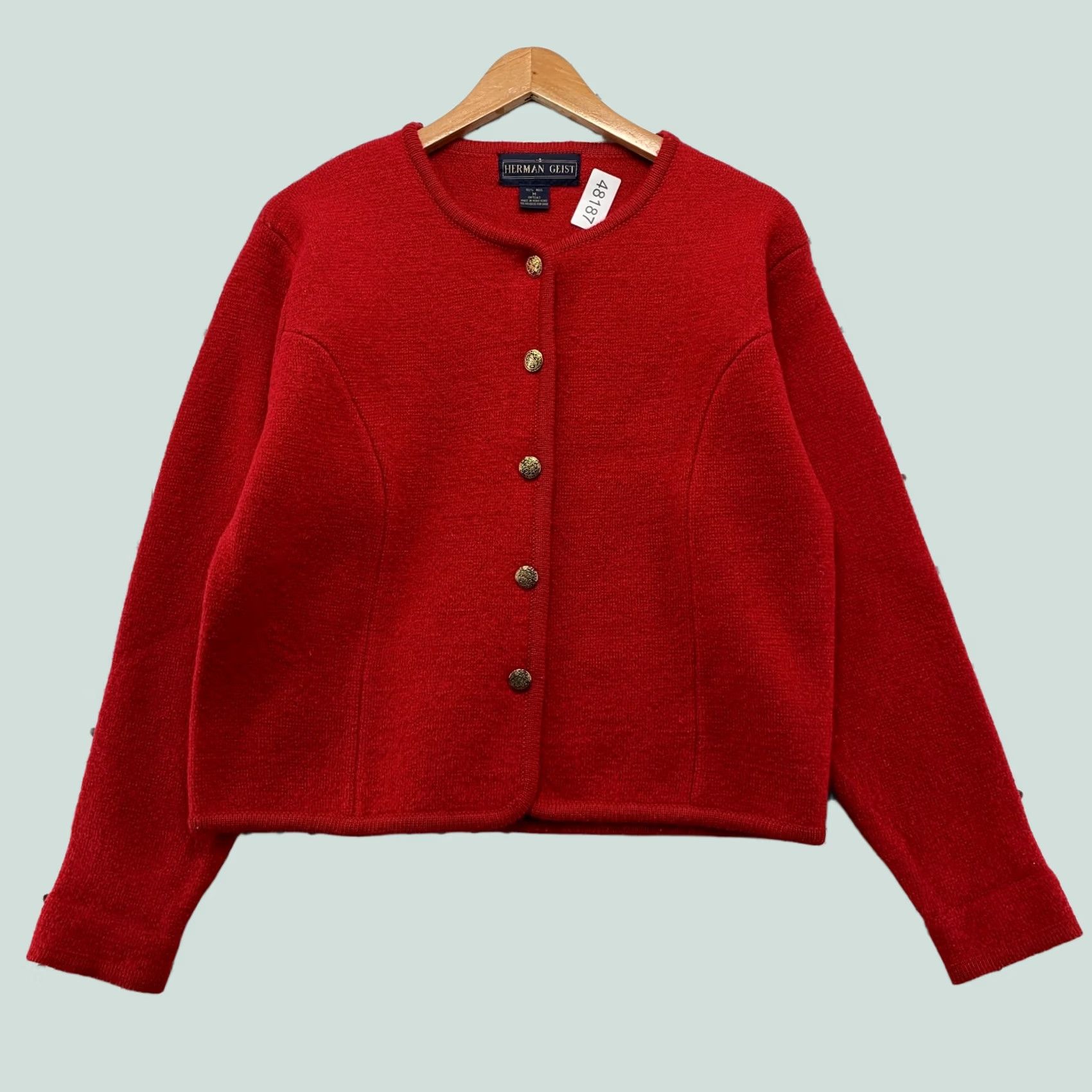 Vintage Herman Geist Wool Cardigan Jacket Womens Medium Red Gold Button Size M / US 6-8 / IT 42-44 - 1 Thumbnail