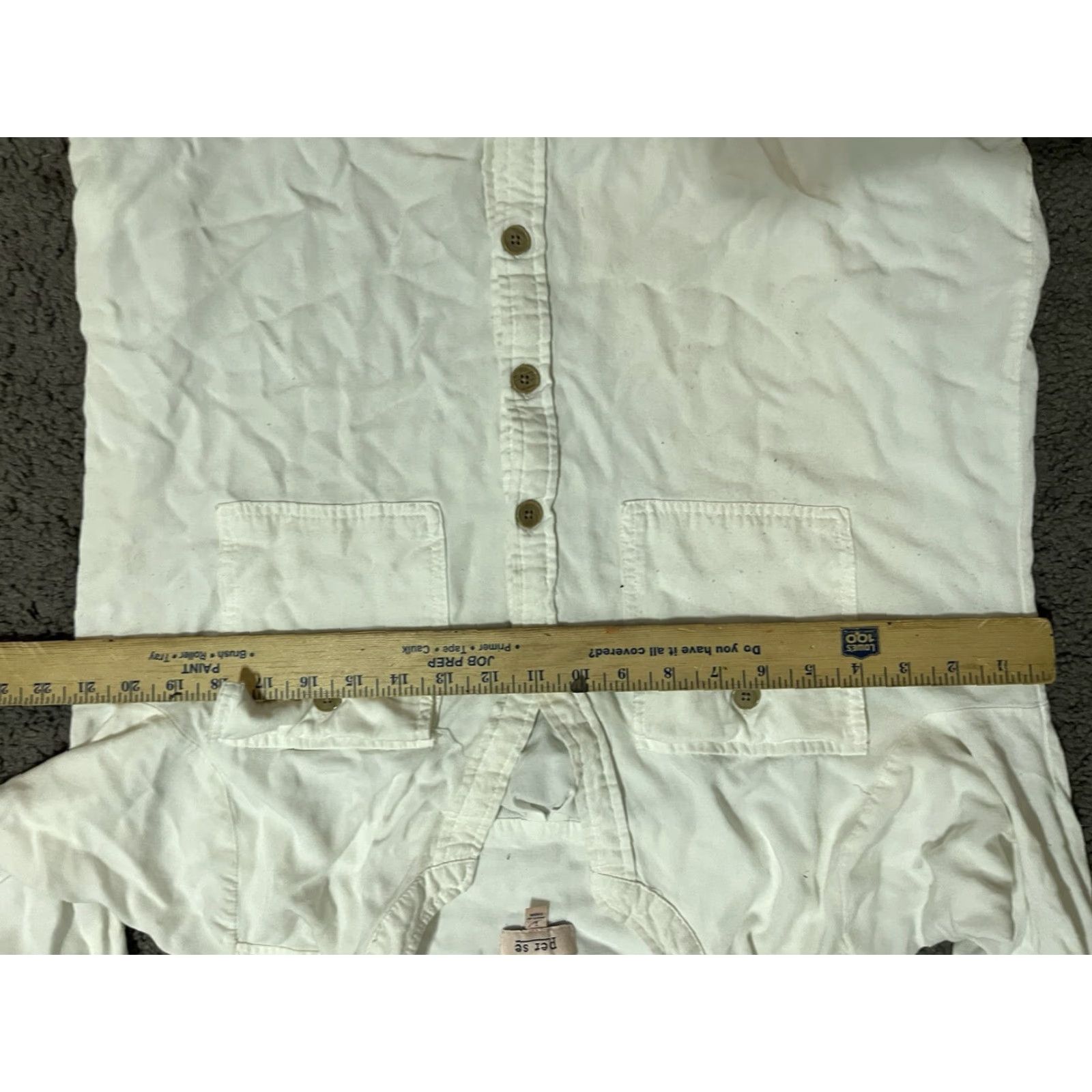 Vintage Per Se Blouse White Rayon Ruched Bodice Button Down L/S Cotton Blend Slim Fit Women's Shirt, L Size L / US 10 / IT 46 - 5 Thumbnail