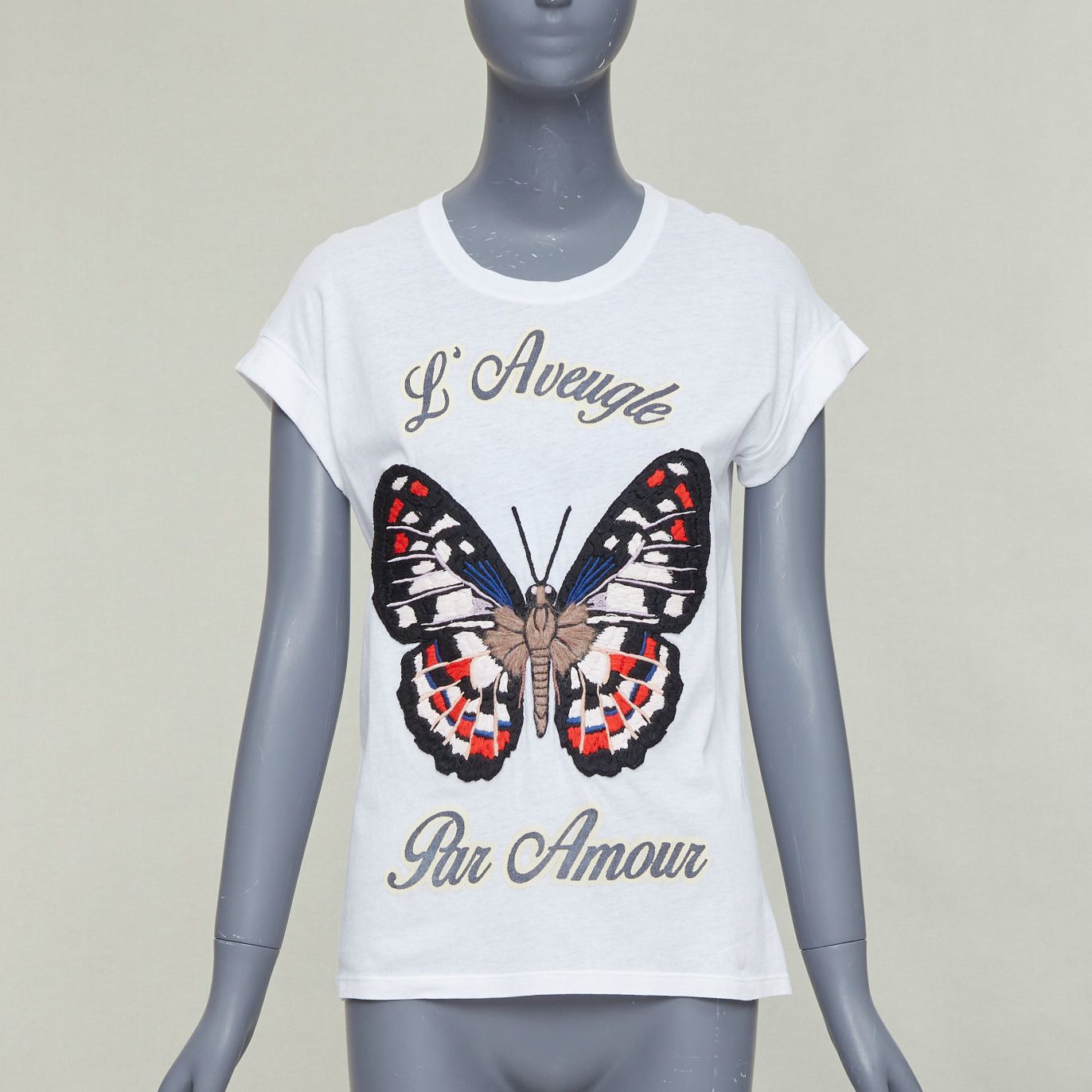 Gucci GUCCI L'Aveugle Par Amour white butterfly embroidered tshirt XS Size S / US 4 / IT 40 - 1 Thumbnail