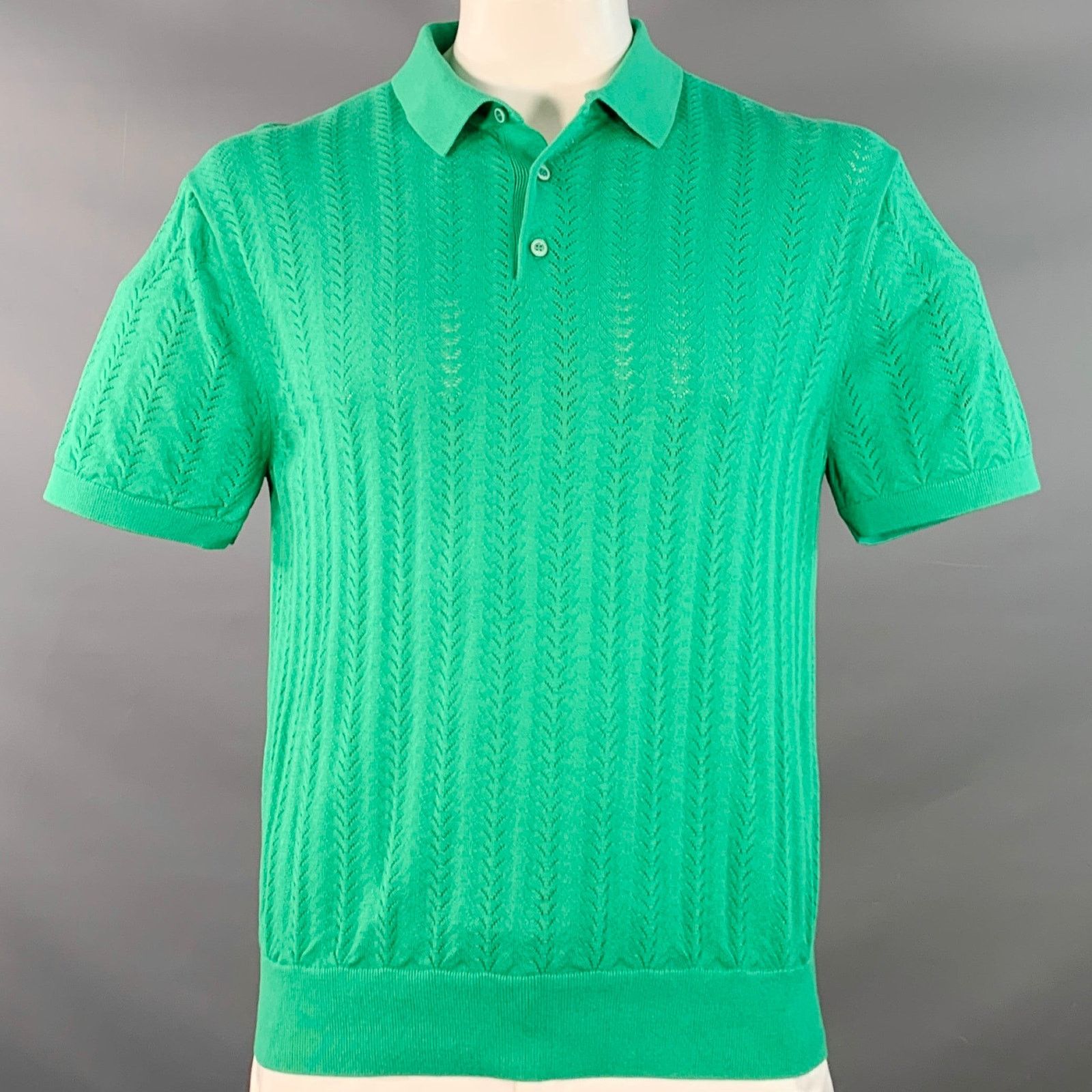 Mr Turk XL Cole Green Pointelle Knit Cotton Blend Half Placket Polo Size US XL / EU 56 / 4 - 1 Thumbnail
