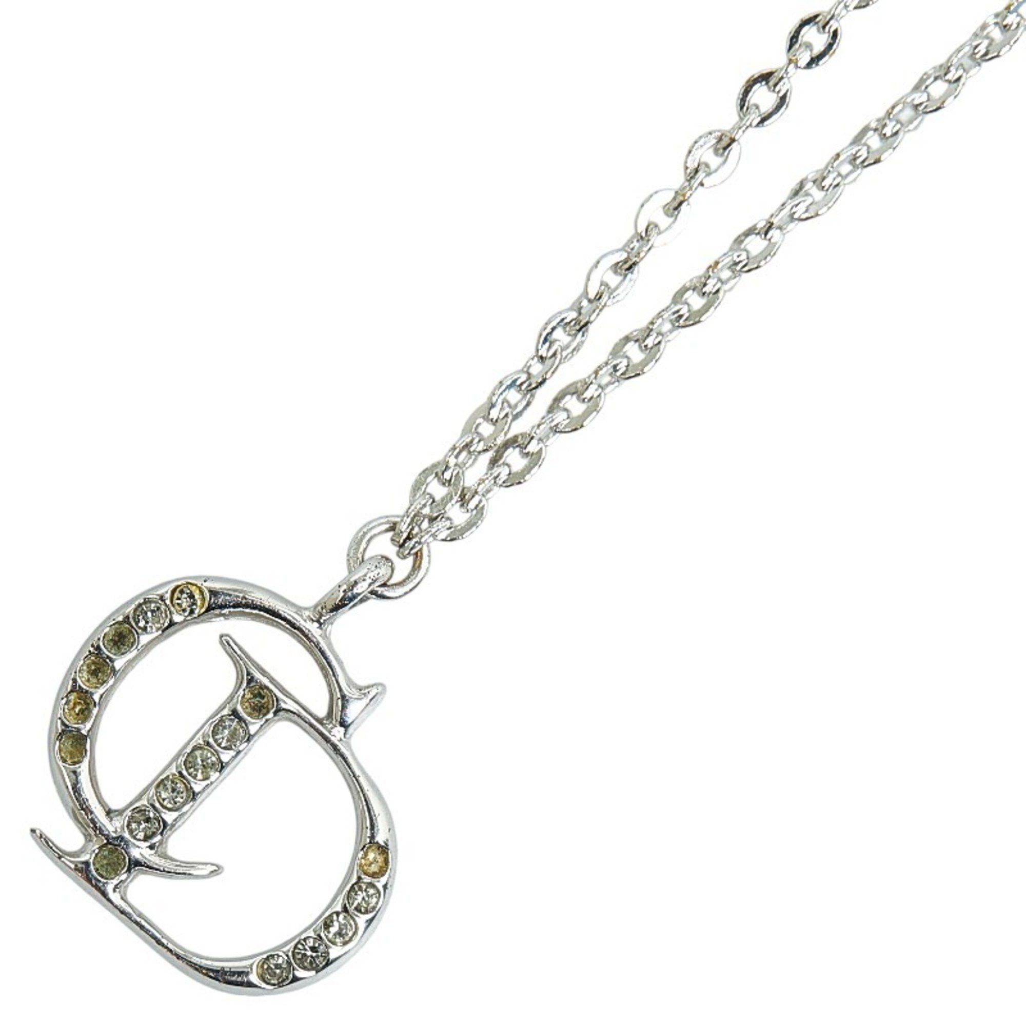 image of Christian Dior Dior Rhinestone Necklace Silver Metal Women's