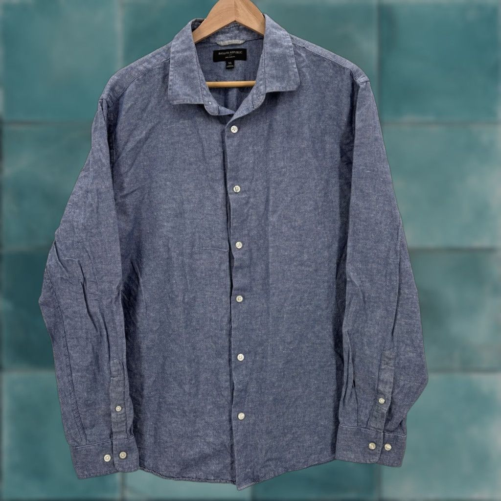 Banana Republic Banana Republic Shirt Mens XL Blue Linen Chambray Slim Button Front Long Sleeve Size US XL / EU 56 / 4 - 1 Thumbnail