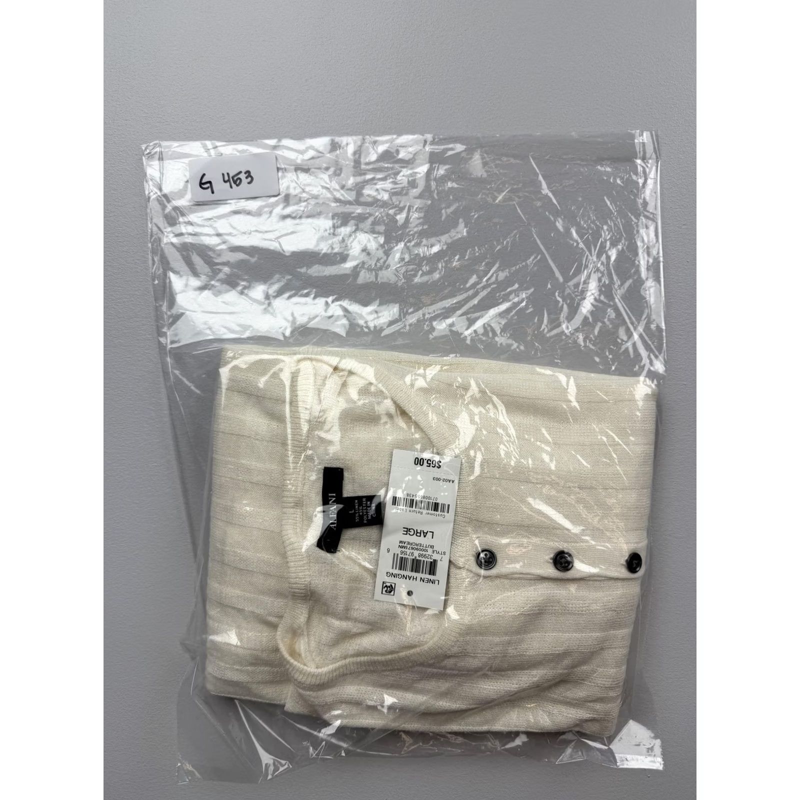 Alfani Alfani Mens Large White Linen Blend Henley Lightweight Knit Pullover Sweater Shirt Sleeve Long Knit Crew Neck Casual Spring Size US L / EU 52-54 / 3 - 7 Thumbnail