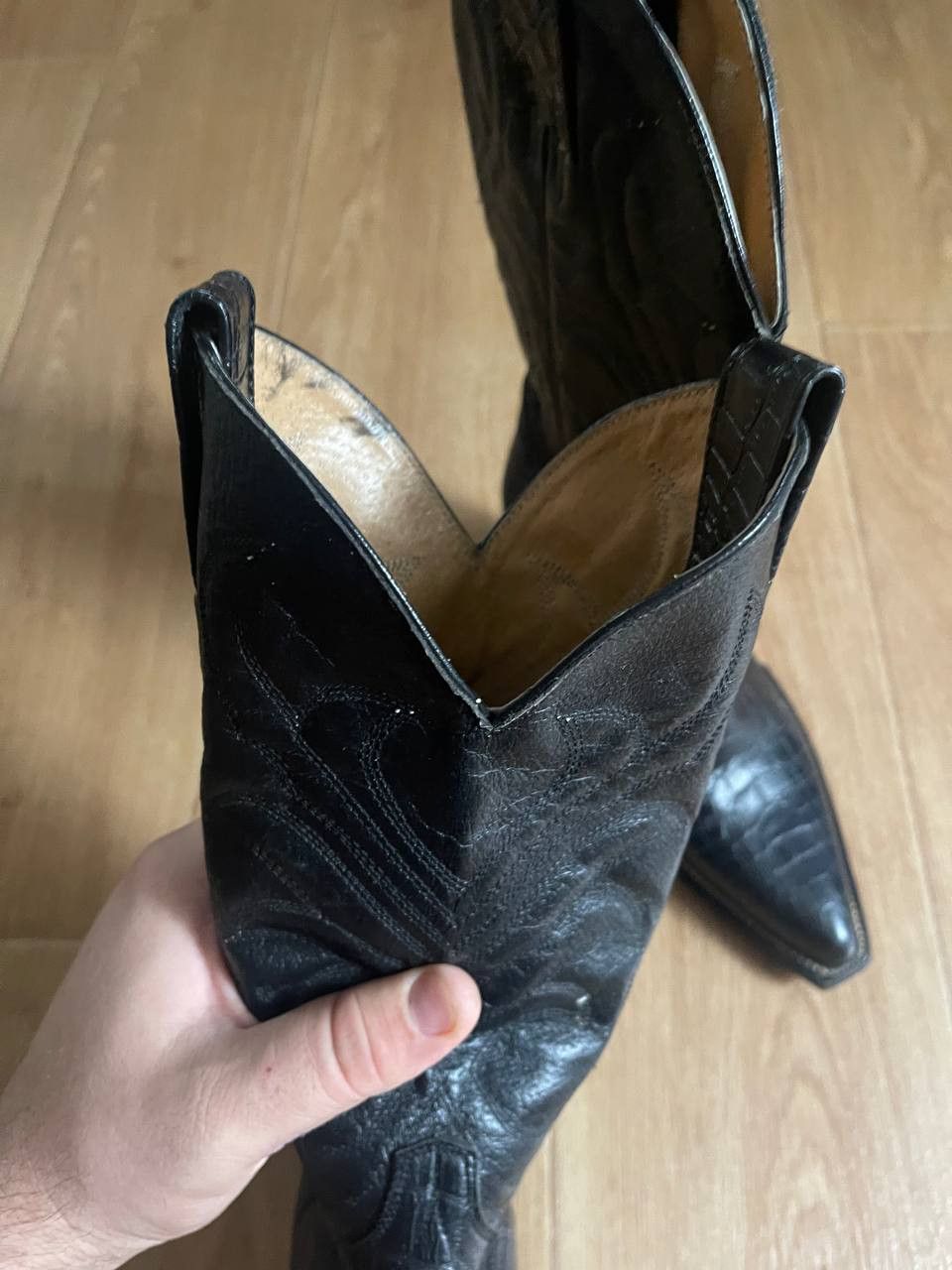 Cowboy Equipment × Japanese Brand × Vintage Vintage Cowboy Boots Black Leather USA Western Size US 6 / IT 36 - 6 Thumbnail
