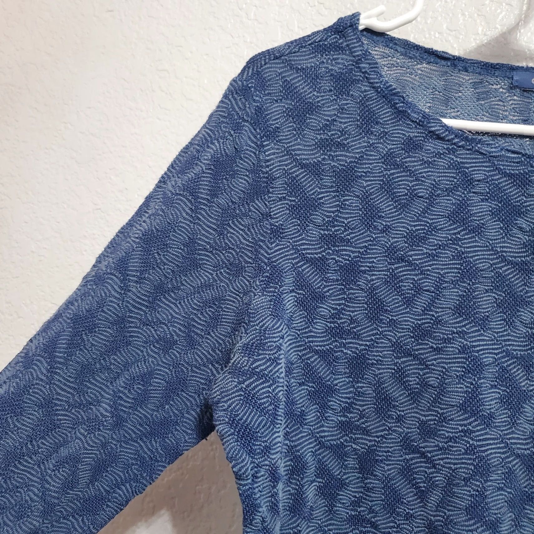 Vintage Cut Loose Top Women L Blue Print Rayon Blend Boat Neck Long Sleeve Relaxed Shirt Blouse Casual Womens Size L / US 10 / IT 46 - 5 Thumbnail