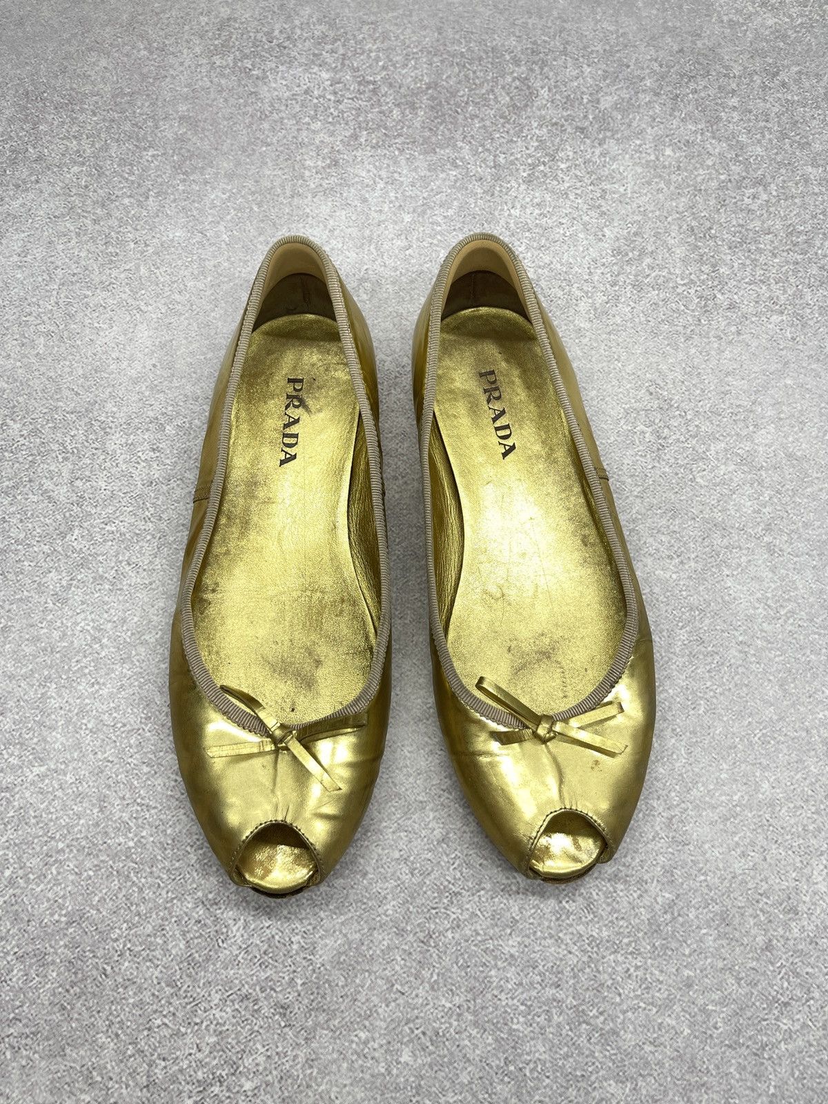 Prada Vintage Leather Prada Ballet Flats Shoes Gold Retro Luxury Size US 8.5 / IT 38.5 - 2 Thumbnail