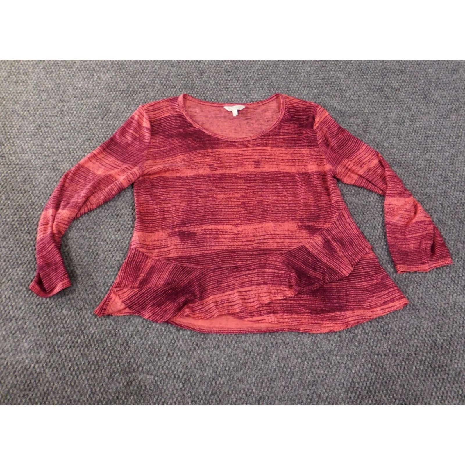 Lucky Brand Lucky Brand Blouse Shirt Womens M Red Geometric Knit Linen Round Neck Pullover Casual Classic Stretch Vintage No Size M / US 6-8 / IT 42-44 - 2 Thumbnail
