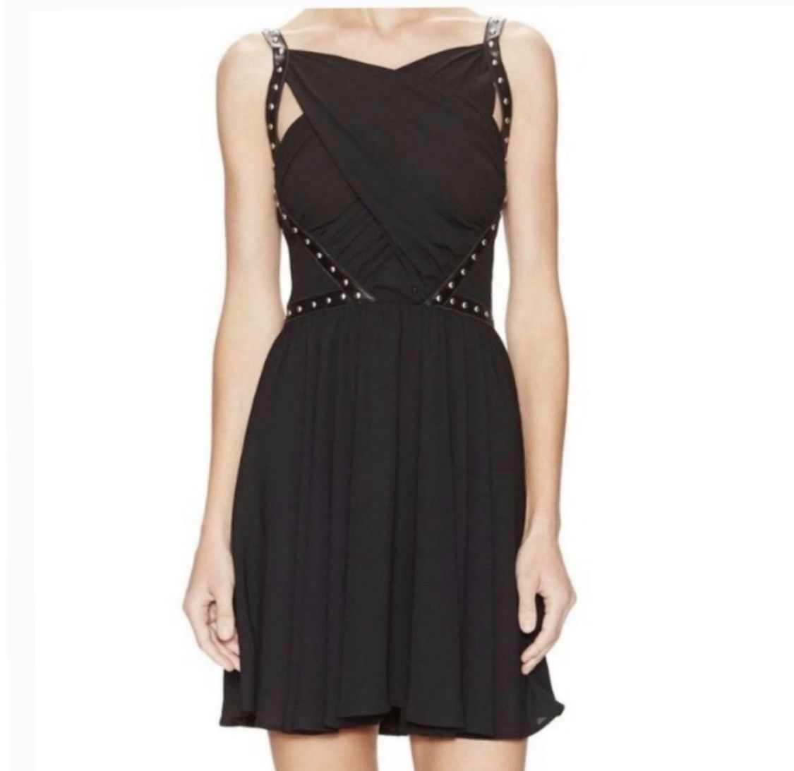 image of The Kooples Kooples Black Dress With Leather Straps And Studs, Women's (Size Small)