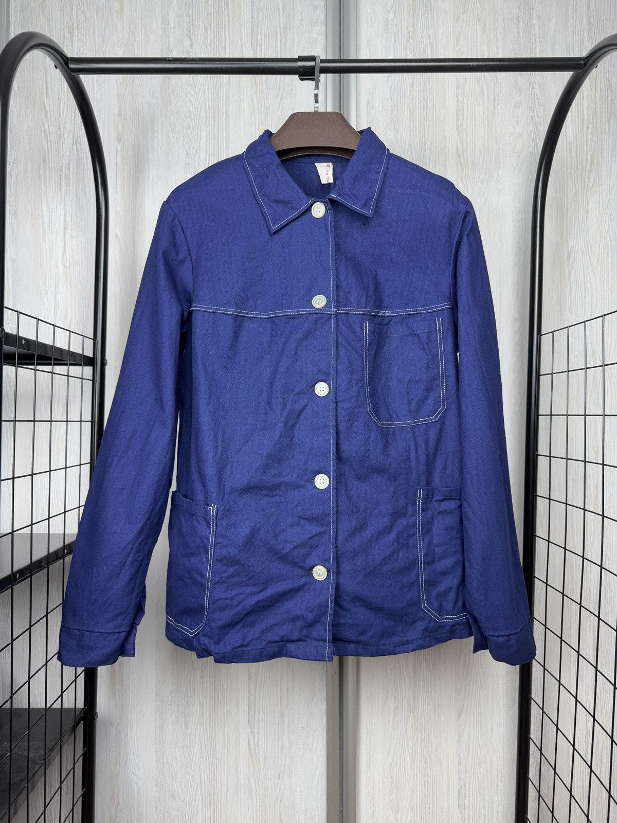 Vintage VINTAGE French Jacket Blue Workwear Herringbone Canvas Chore Size L / US 10 / IT 46 - 1 Thumbnail