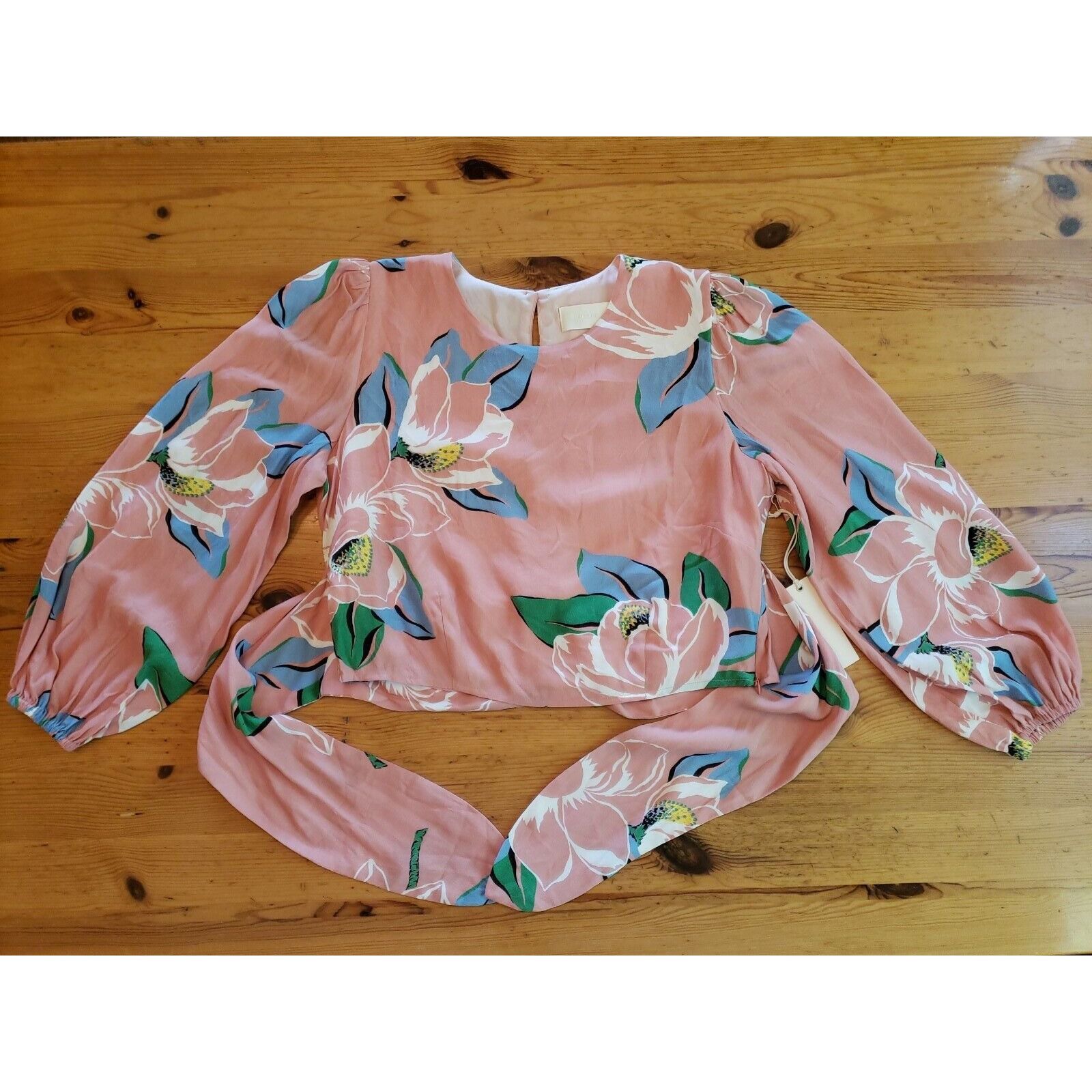 Other Capulet Linen Blend Top Womens L Pink Floral Balloon Sleeve Size L / US 10 / IT 46 - 6 Thumbnail
