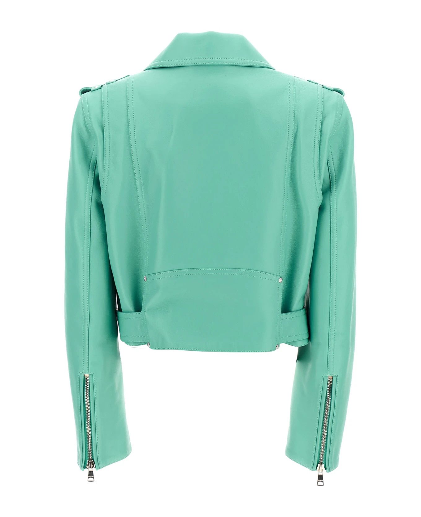 Balmain o1s1wg110825 Biker Belted Jacket in Light Blue Size S / US 4 / IT 40 - 3 Thumbnail