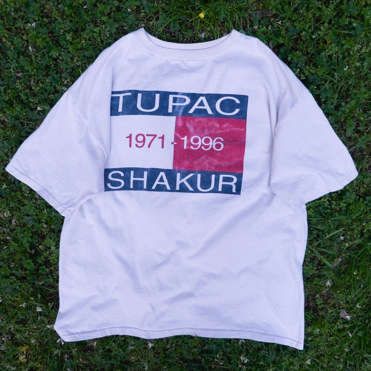 image of Band Tees x Rap Tees Original: Vintage Tupac Shakur Tommy Hilfiger Rip-Off in White, Men's (Size XL