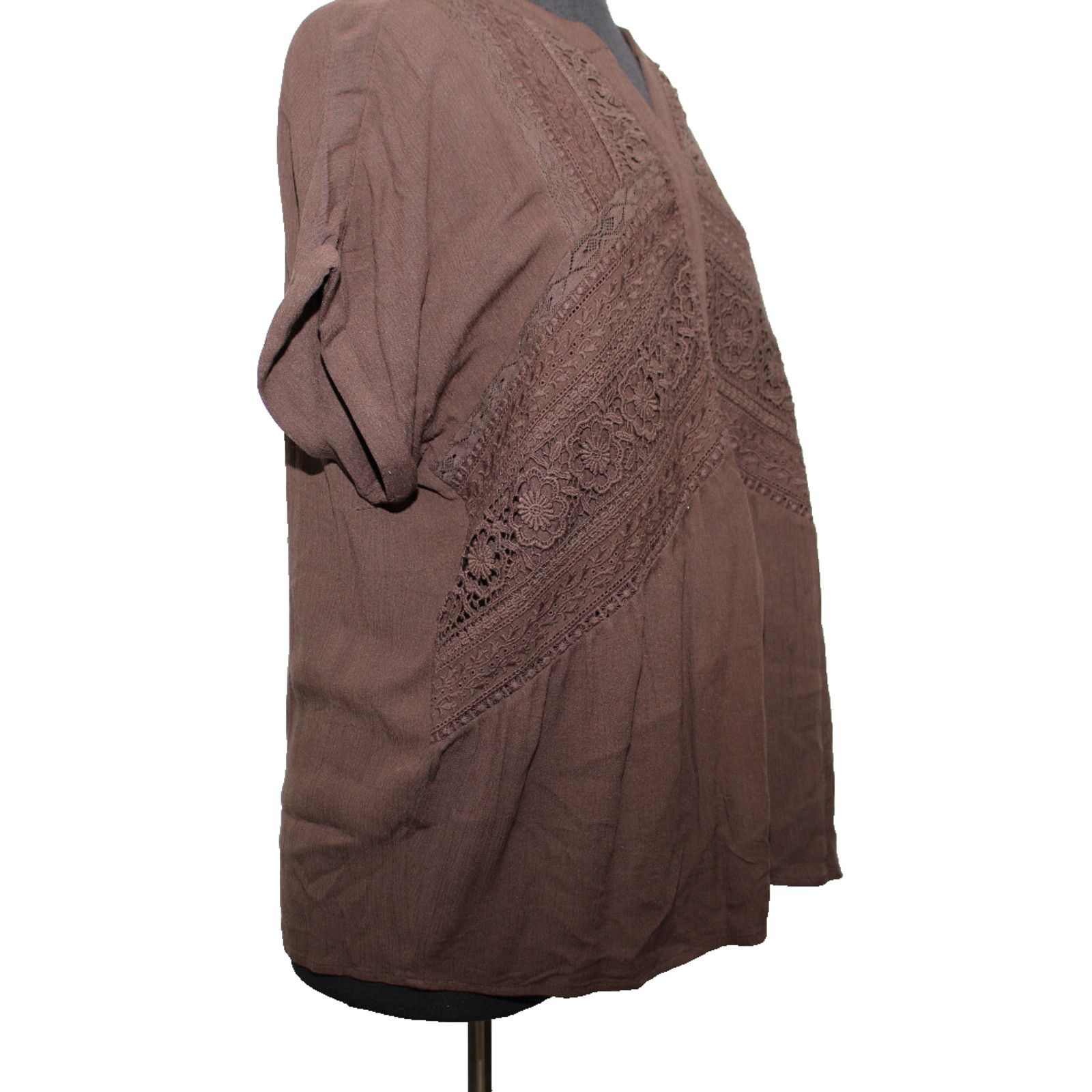 Chicos CHICO'S Crinkle Boho Espresso Fairy Crochet Lace Top 2 $90 Size XL / US 12-14 / IT 48-50 - 3 Thumbnail
