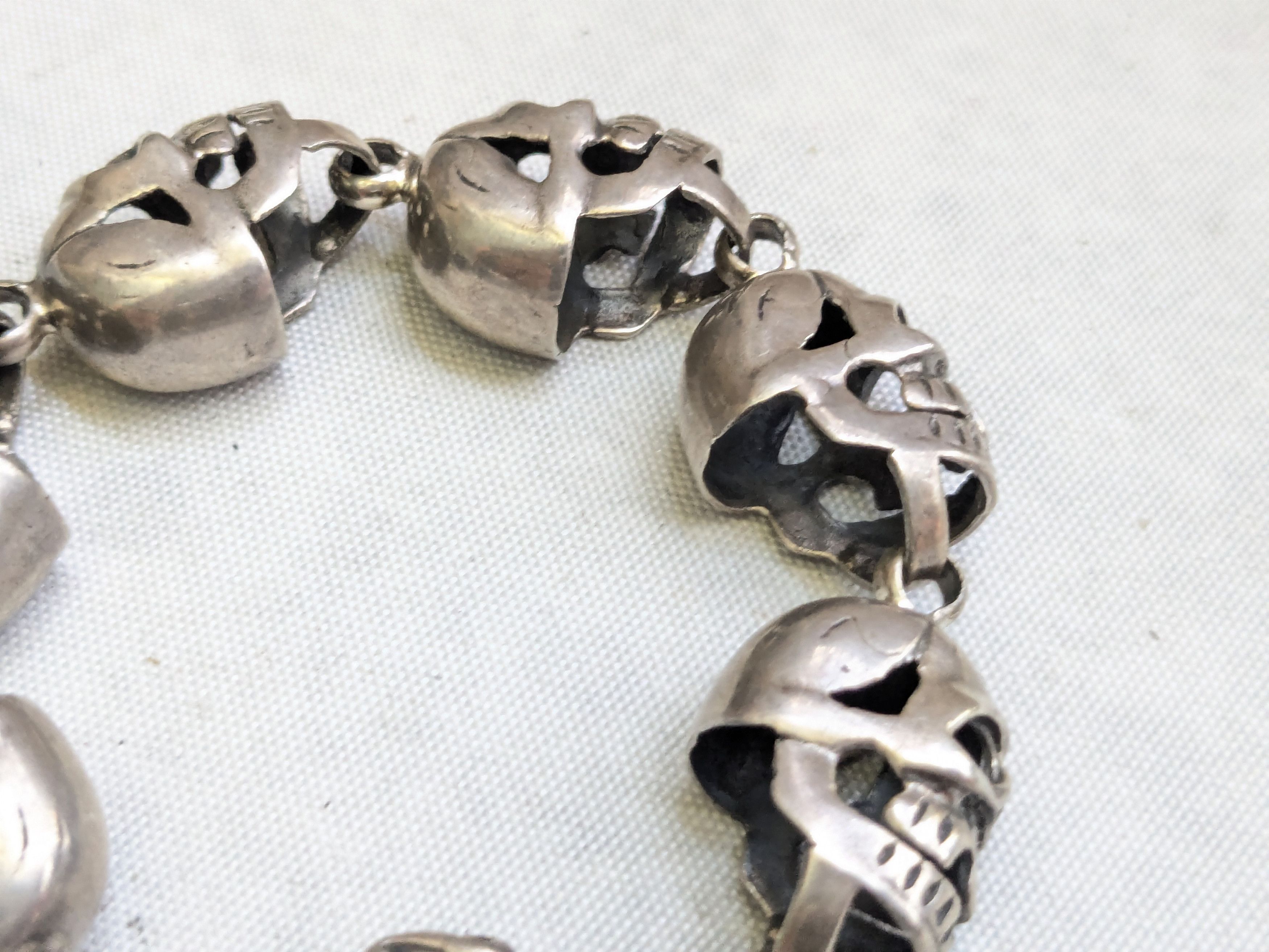 Jewelry Vintage Sterling Silver Skull Bracelet 6.25" Biker Punk Size ONE SIZE - 3 Thumbnail