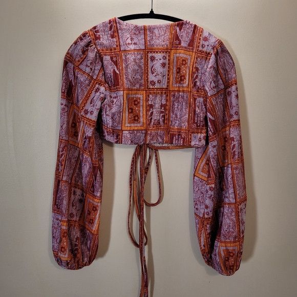 Urban Outfitters Urban Outfitters Florentina Print Velvet Wrap Crop Top - Xs Size XS / US 0-2 / IT 36-38 - 8 Thumbnail
