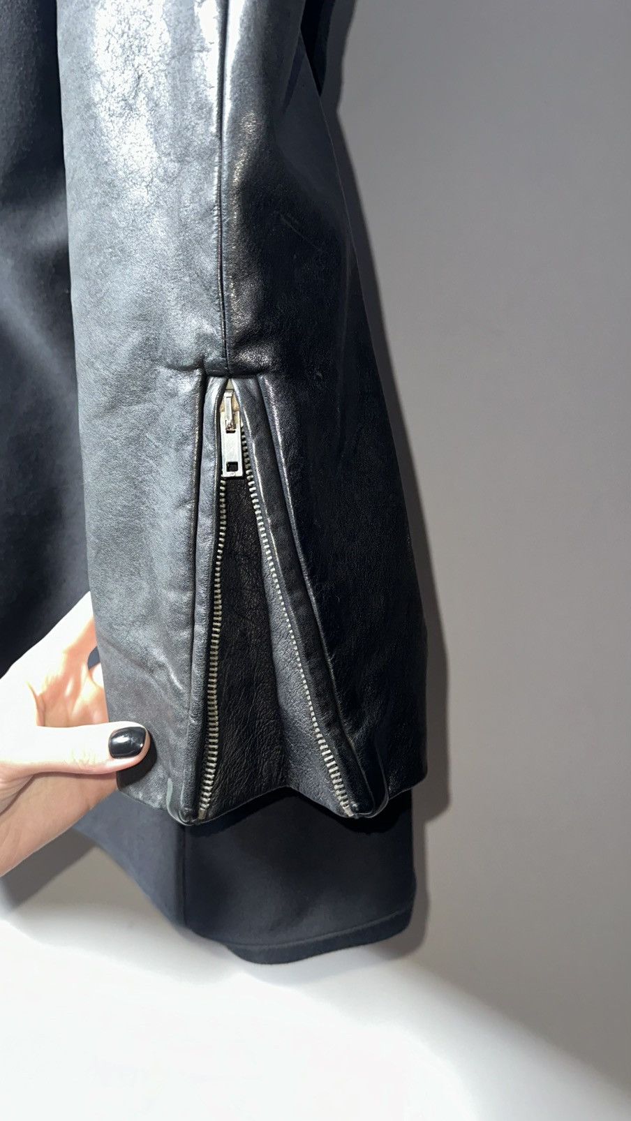 Rick Owens Coat with leather sleeves Size US L / EU 52-54 / 3 - 2 Thumbnail