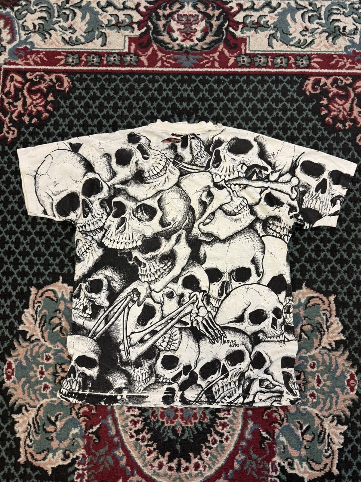 Vintage Vintsge AOP Skull Jarvis Ace 1992 Original Rare grunge shirt Size US L / EU 52-54 / 3 - 3 Thumbnail