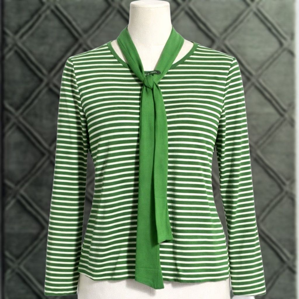 Vintage VINTAGE L.L. Bean Green Striped Knit Top T-Shirt with Scarf Women's M Casual Size M / US 6-8 / IT 42-44 - 1 Thumbnail
