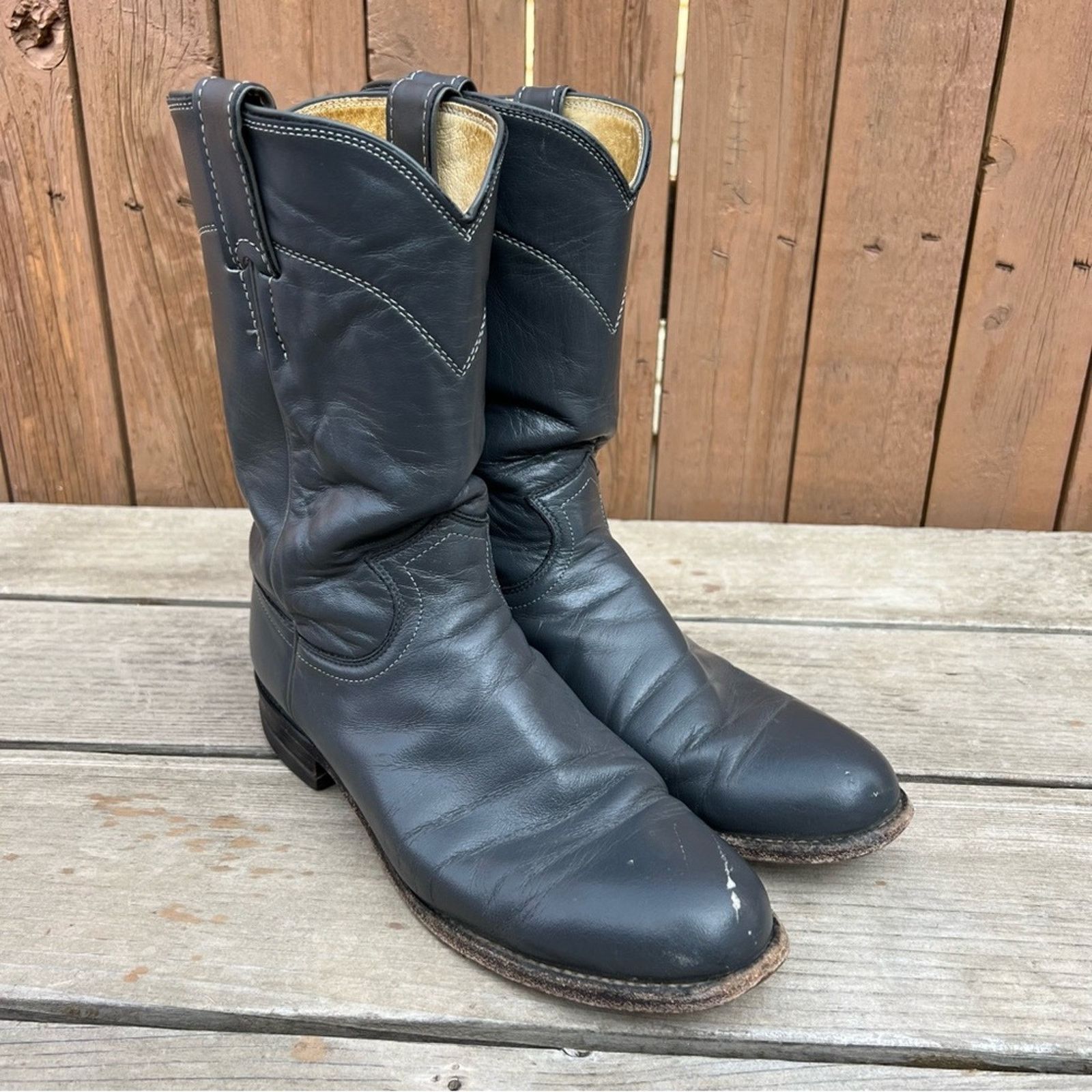 image of Justin Boots 80's 90's Justin Roper Boots Gray Cowgirl Western 7 1/2 A in Grey, Women's (Size 7.5)