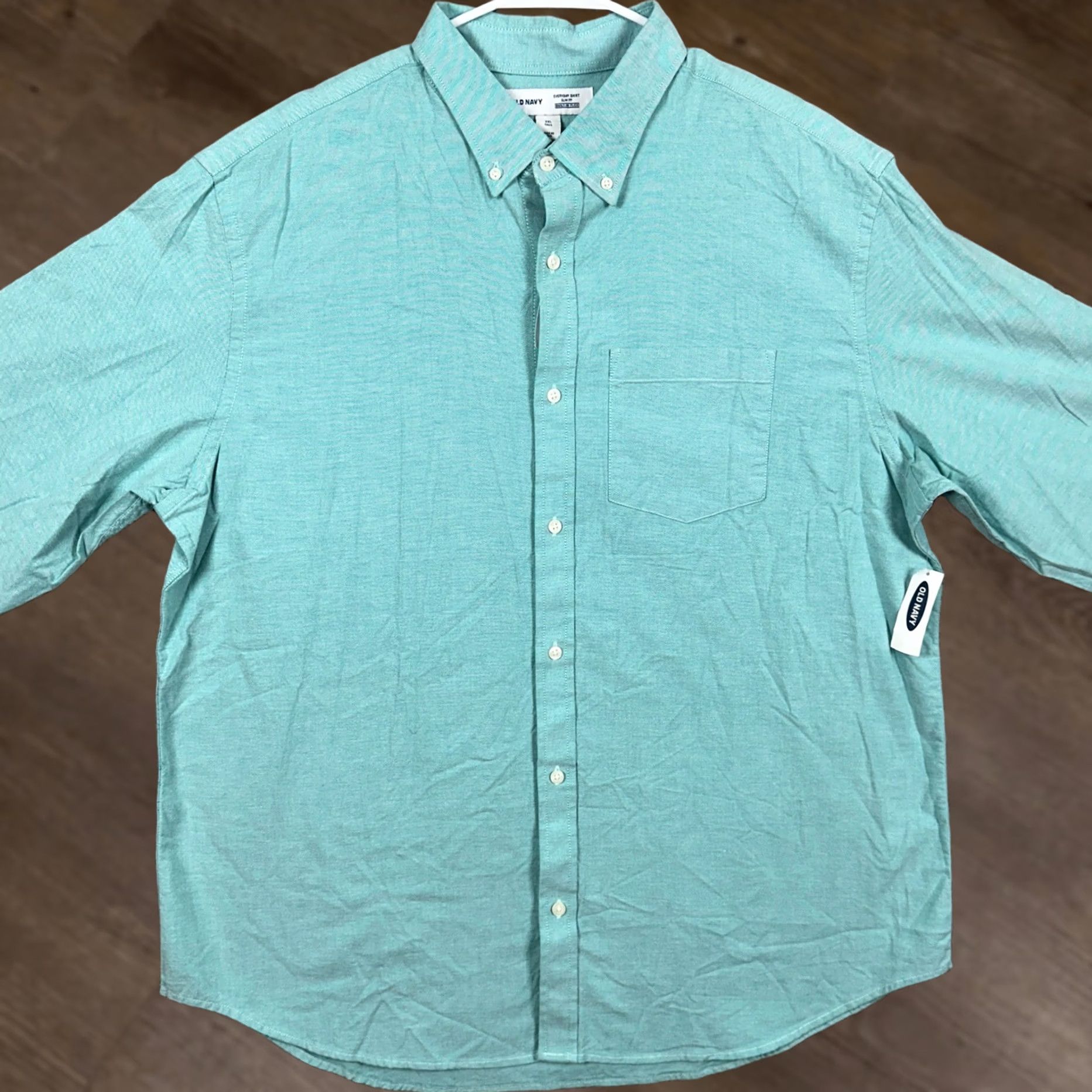 Old Navy Old Navy Mens 2XLT Tall Shirt Button-Up Aqua Everyday Slim Fit Built-In Flex NEW Shirt Long Sleeve Casual Workwear Mens Size US XXL / EU 58 / 5 - 1 Thumbnail