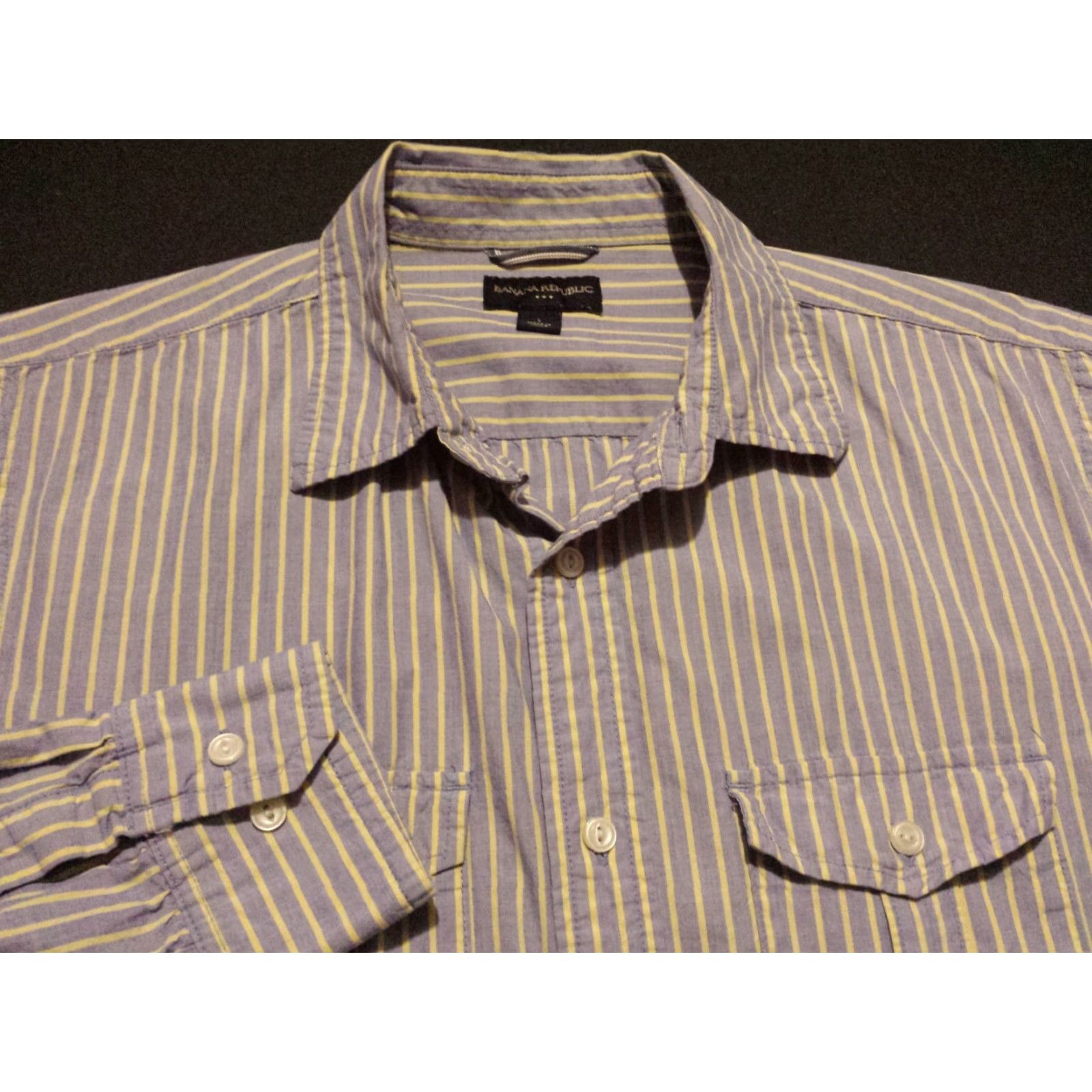 Banana Republic Banana Republic Shirt Mens Large L/S Button-Front 100% Cotton Blue Striped Shirt Size US L / EU 52-54 / 3 - 2 Thumbnail