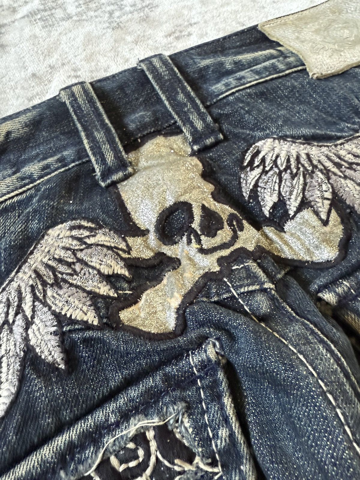 If Six Was Nine Red Pepper Japan Goth Skull Wings Embroidered Flared Jeans Size US 30 / EU 46 - 8 Thumbnail