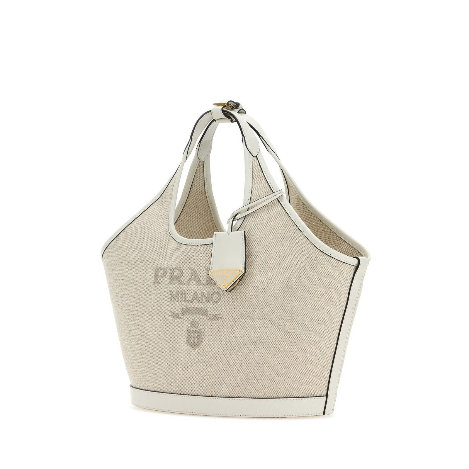 Prada PRADA Sand Beige Small White Trim Canvas Shopper Top Handle Size ONE SIZE - 2 Thumbnail