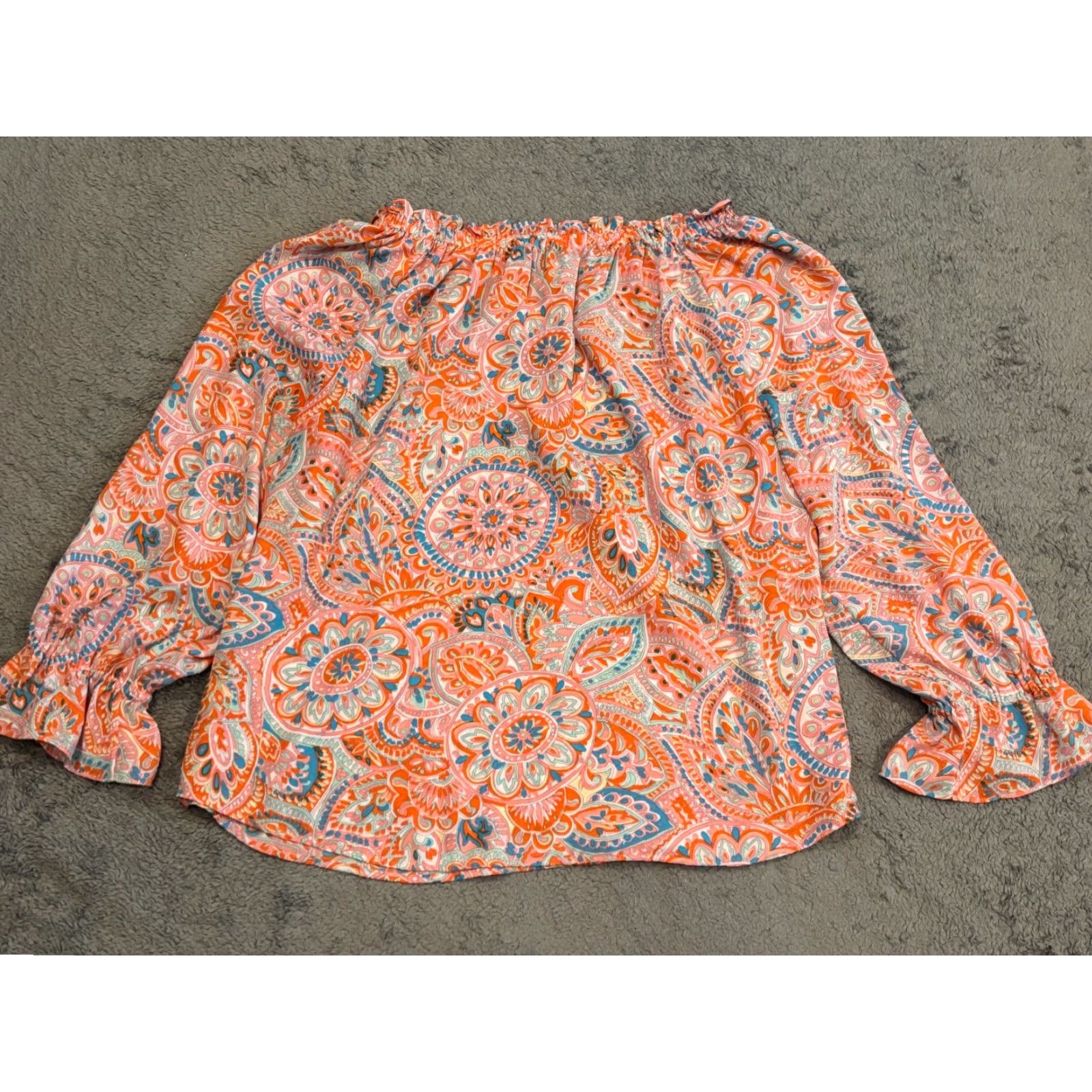 Talbots Talbots Blouse Womens Large Paisley Print Poet Sleeves Keyhole Neck Peasant Boho Size L / US 10 / IT 46 - 5 Thumbnail